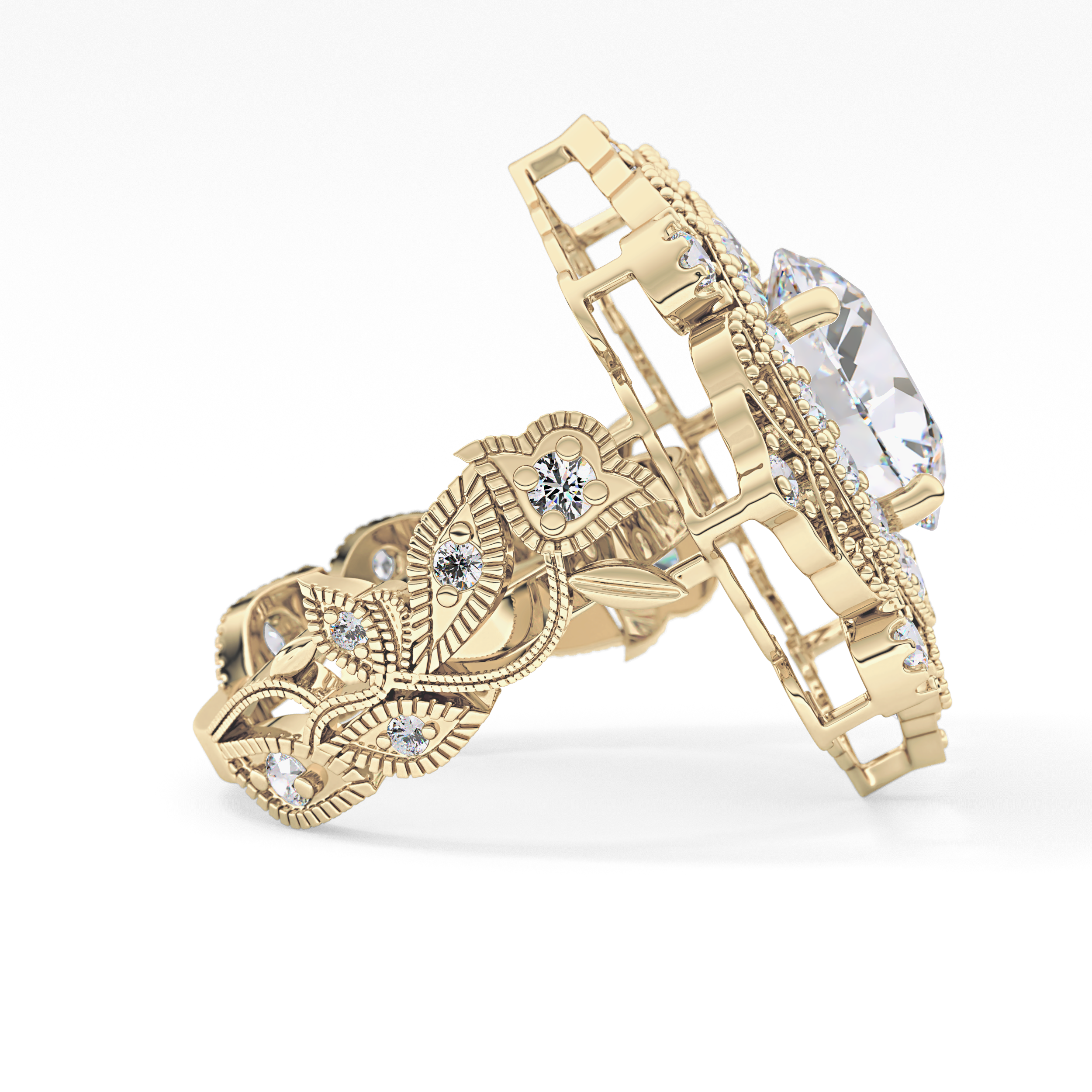Round Vintage Cluster Lab Grown Diamond Engagement Ring