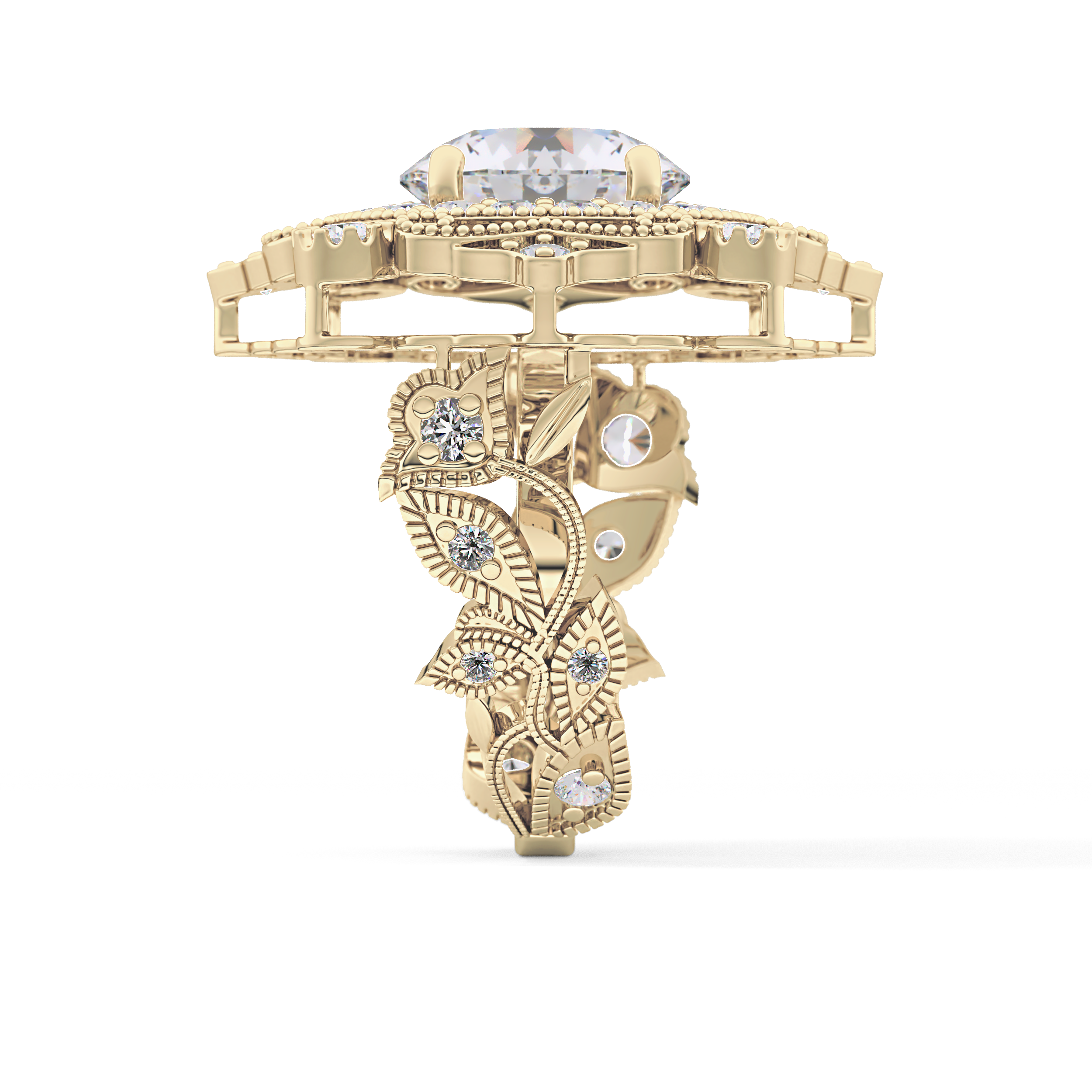 Round Vintage Cluster Lab Grown Diamond Engagement Ring