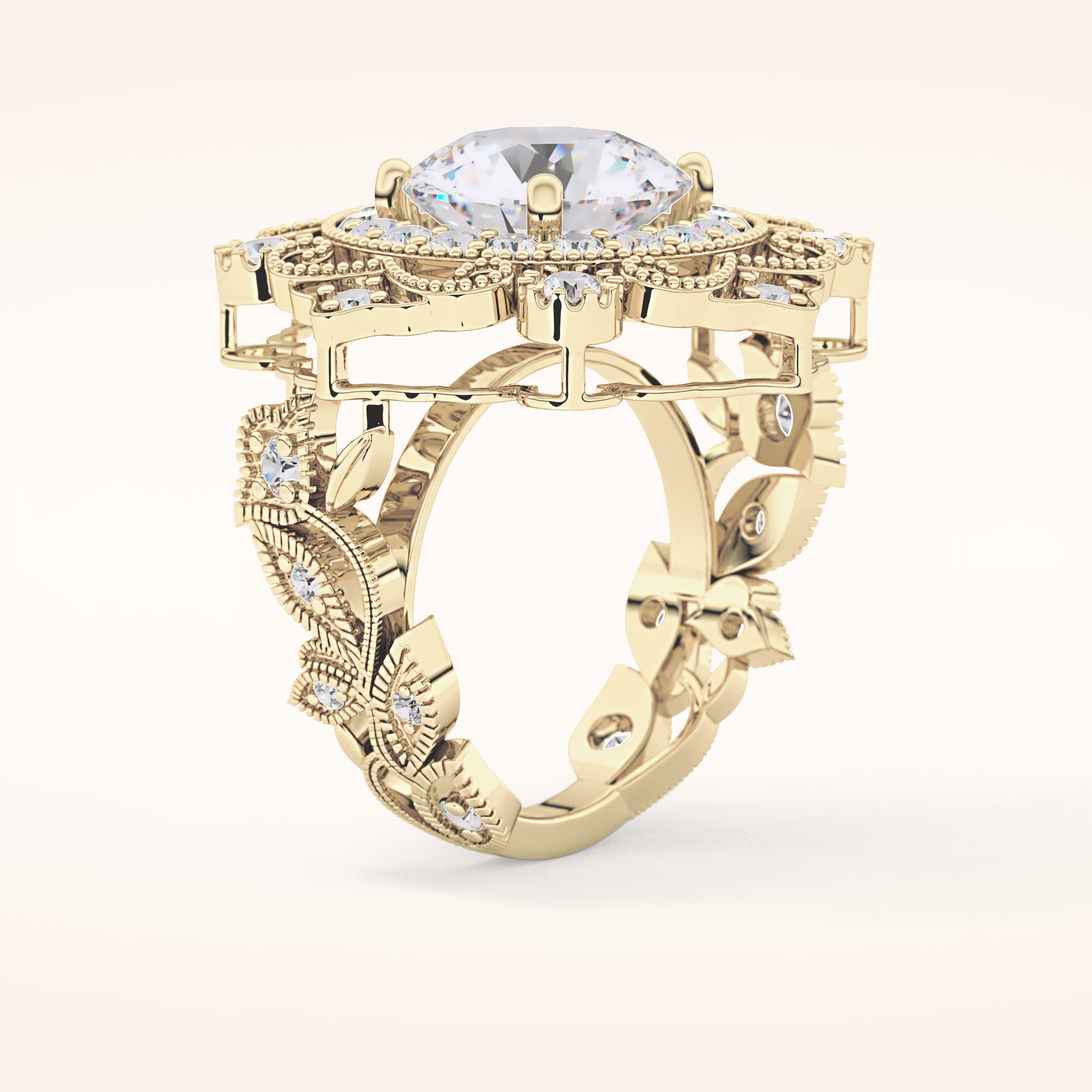 4.14 CT Round Shaped Vintage Cluster Moissanite Engagement Ring