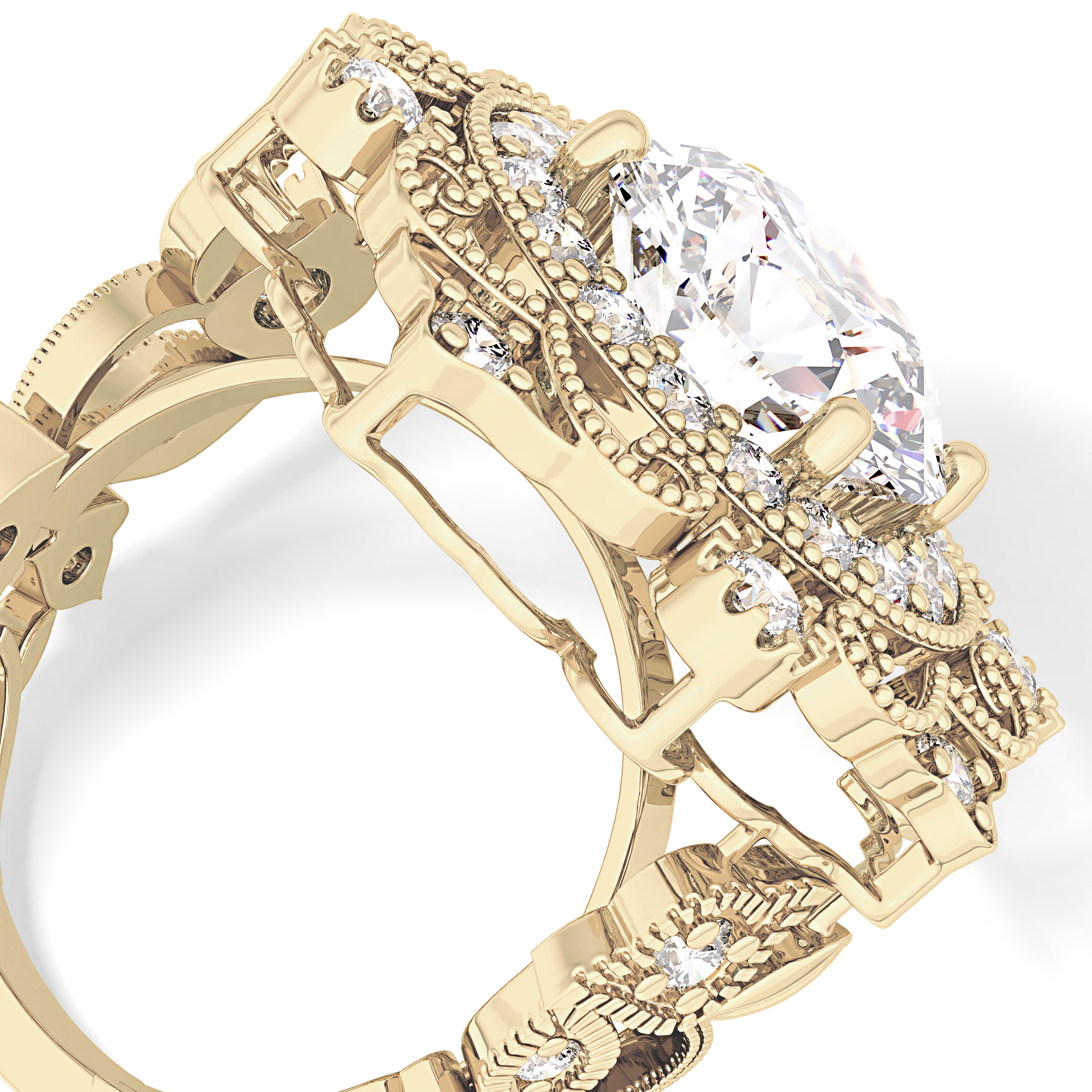 Round Vintage Cluster Lab Grown Diamond Engagement Ring