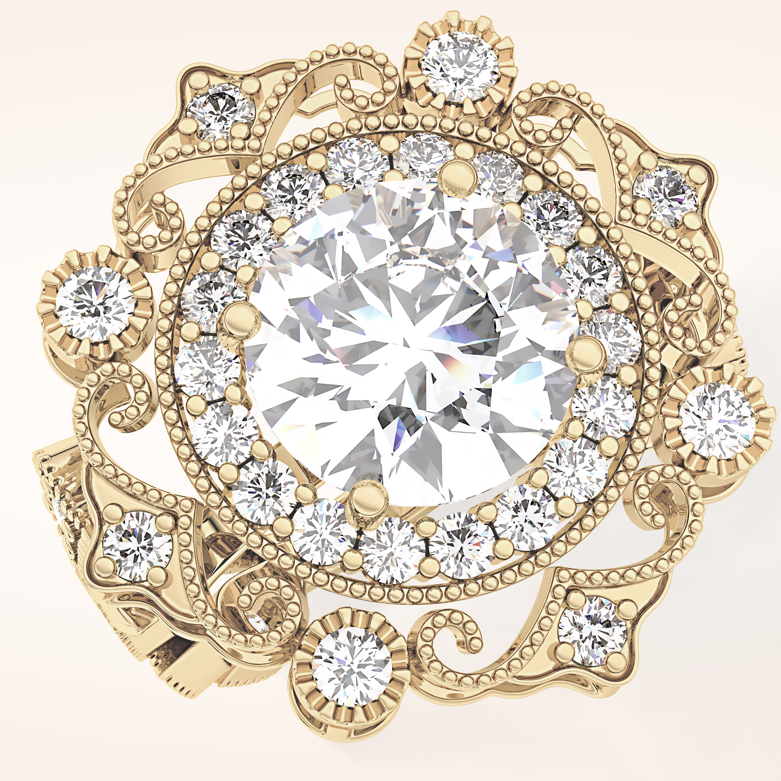 4.14 CT Round Shaped Vintage Cluster Moissanite Engagement Ring