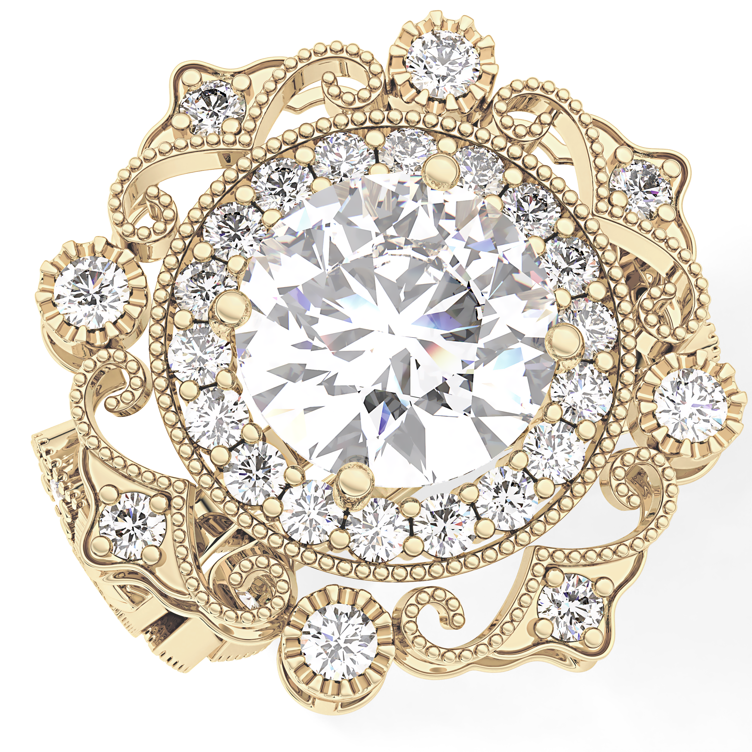 Round Vintage Cluster Lab Grown Diamond Engagement Ring