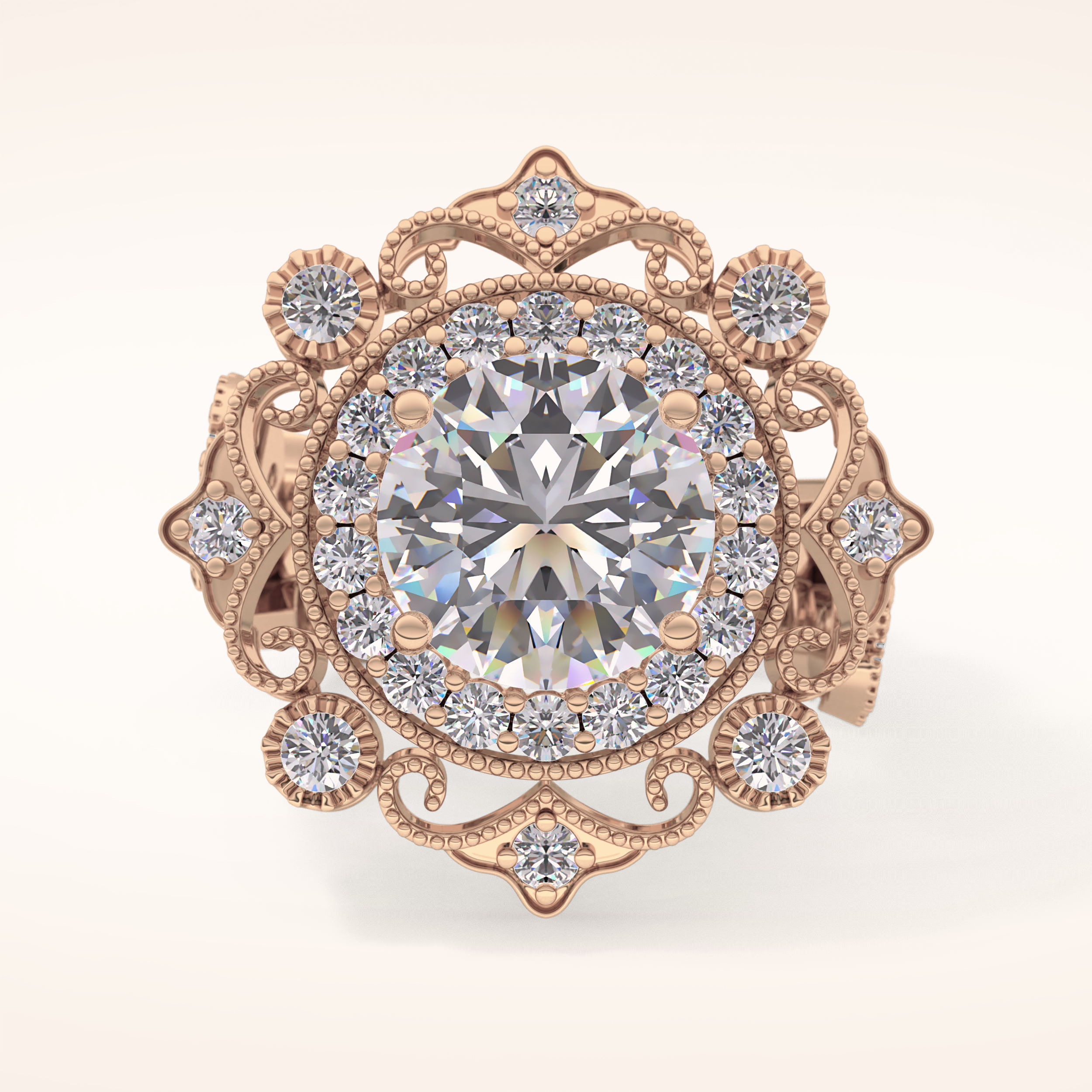 4.14 CT Round Shaped Vintage Cluster Moissanite Engagement Ring