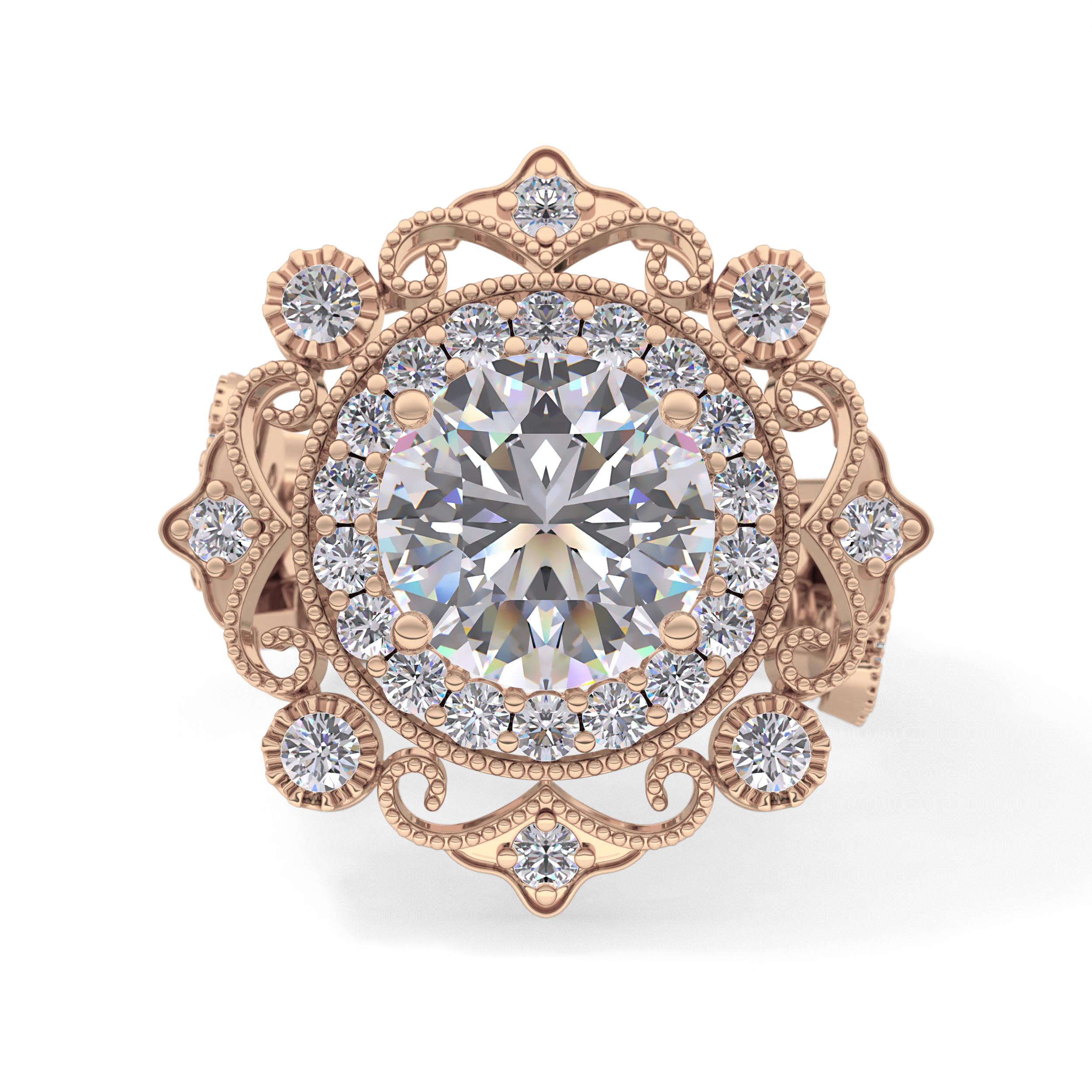 Round Vintage Cluster Lab Grown Diamond Engagement Ring