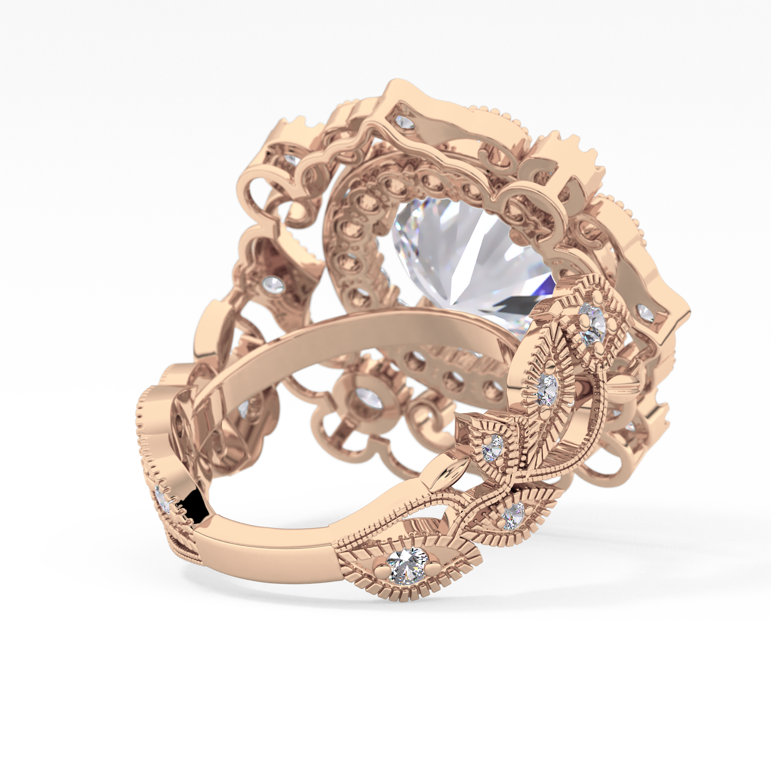 Round Vintage Cluster Lab Grown Diamond Engagement Ring