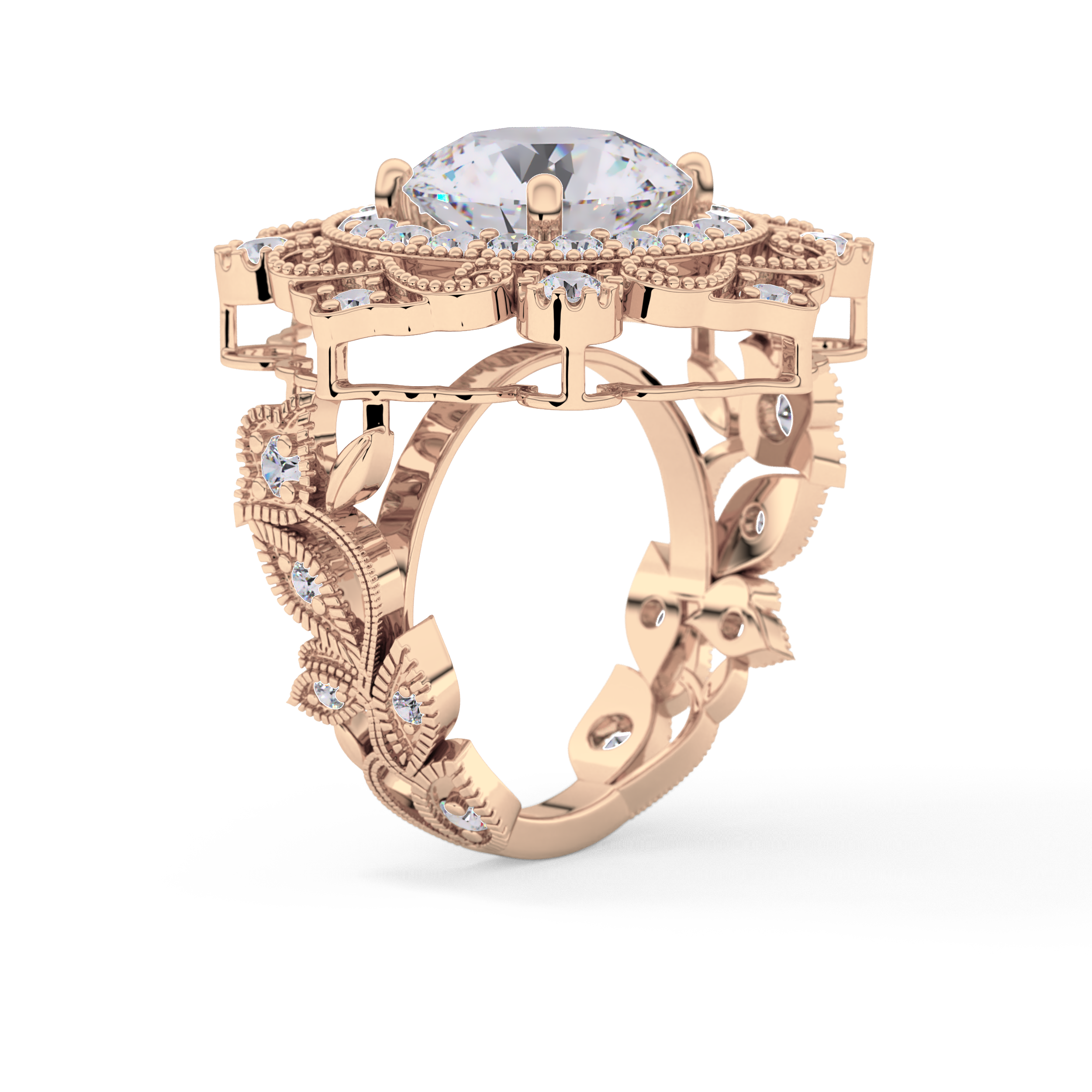 Round Vintage Cluster Lab Grown Diamond Engagement Ring