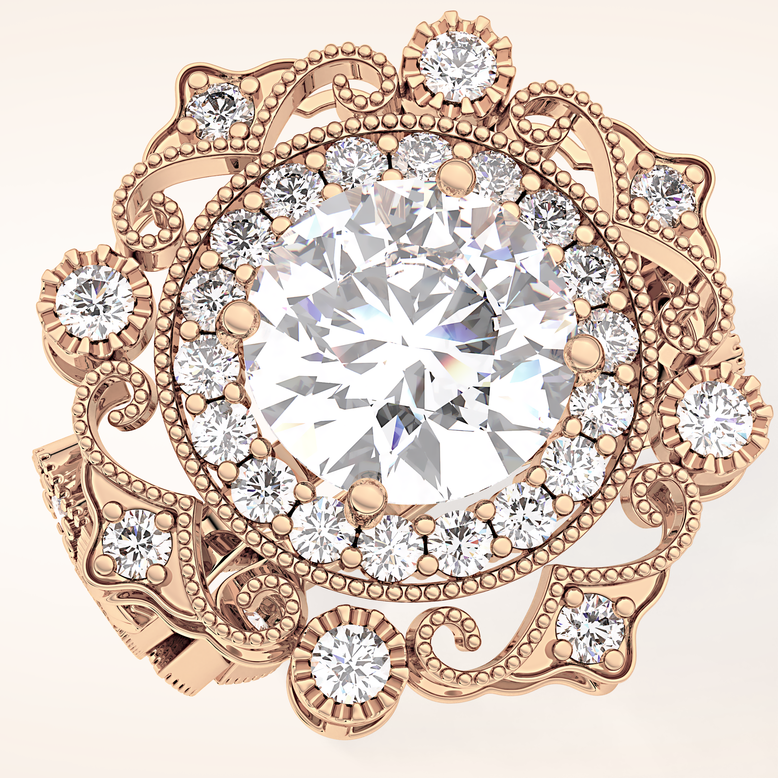 4.14 CT Round Shaped Vintage Cluster Moissanite Engagement Ring