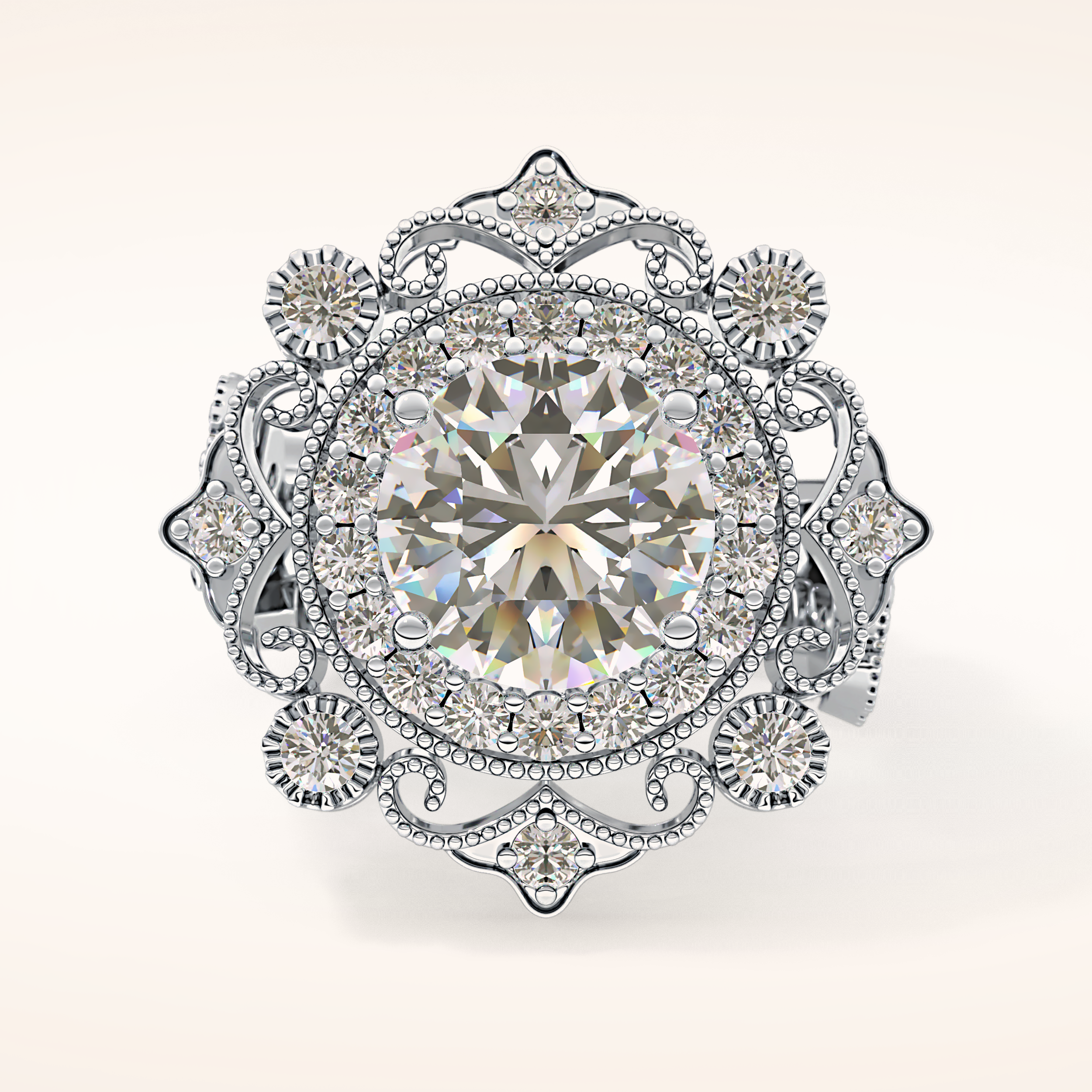 4.14 CT Round Shaped Vintage Cluster Moissanite Engagement Ring