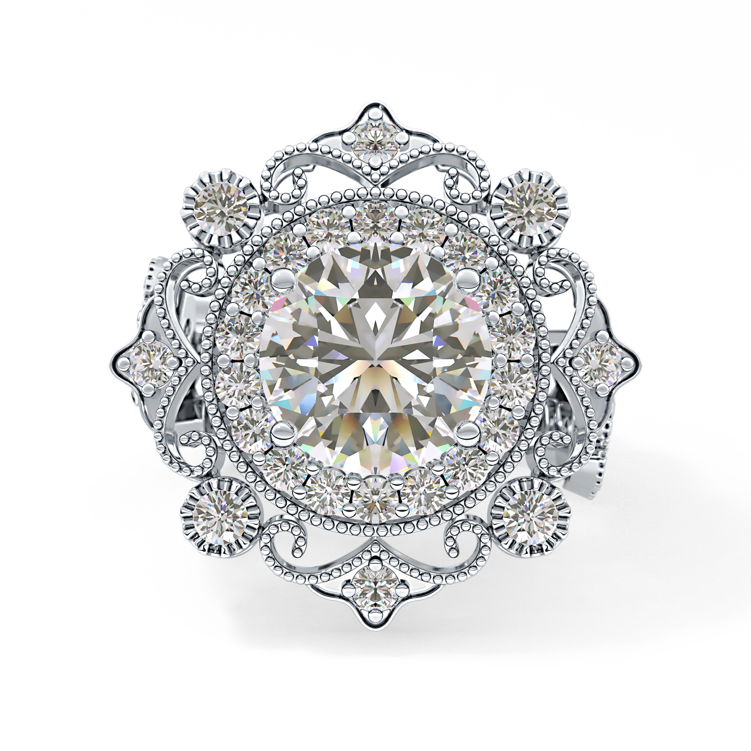 Round Vintage Cluster Lab Grown Diamond Engagement Ring