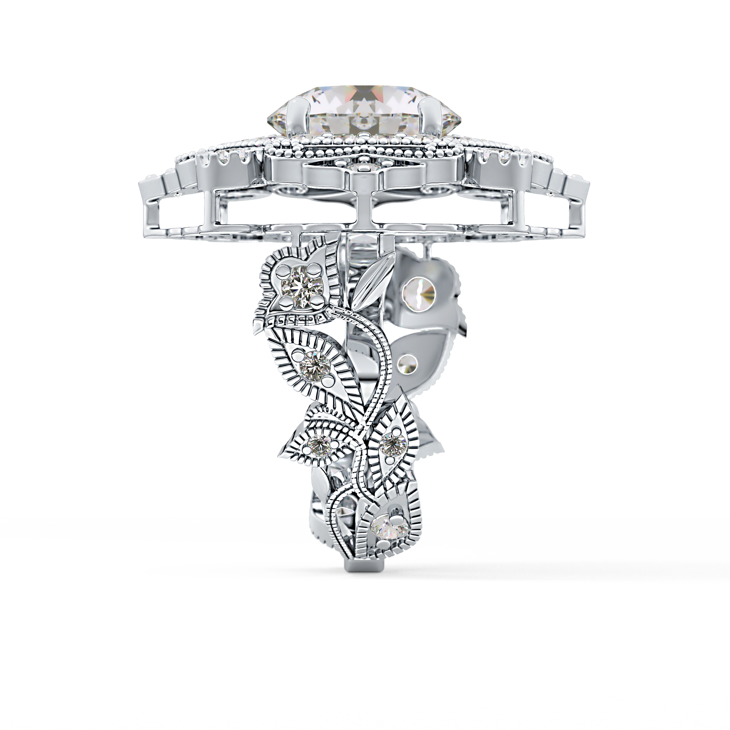 Round Vintage Cluster Lab Grown Diamond Engagement Ring