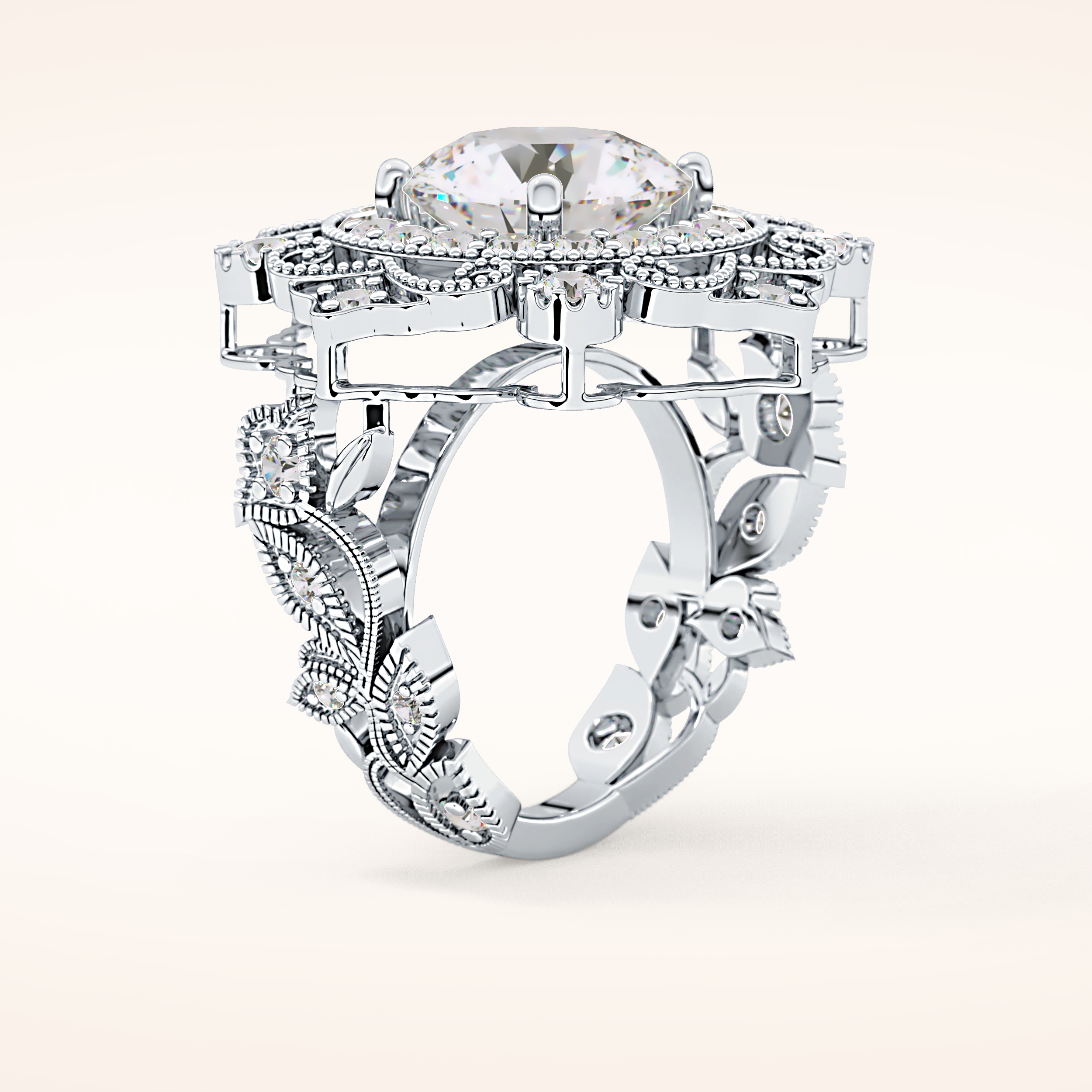 4.14 CT Round Shaped Vintage Cluster Moissanite Engagement Ring