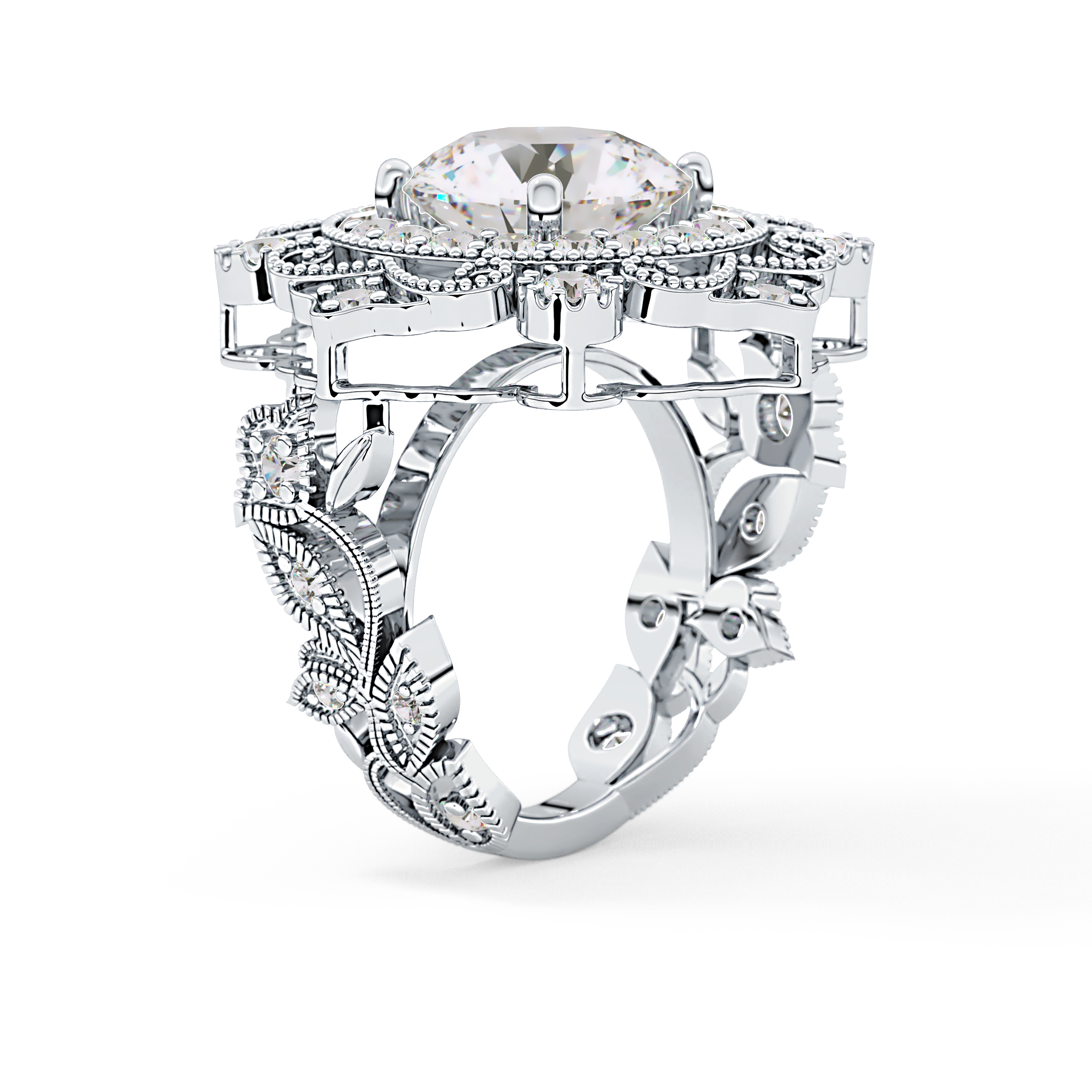 Round Vintage Cluster Lab Grown Diamond Engagement Ring