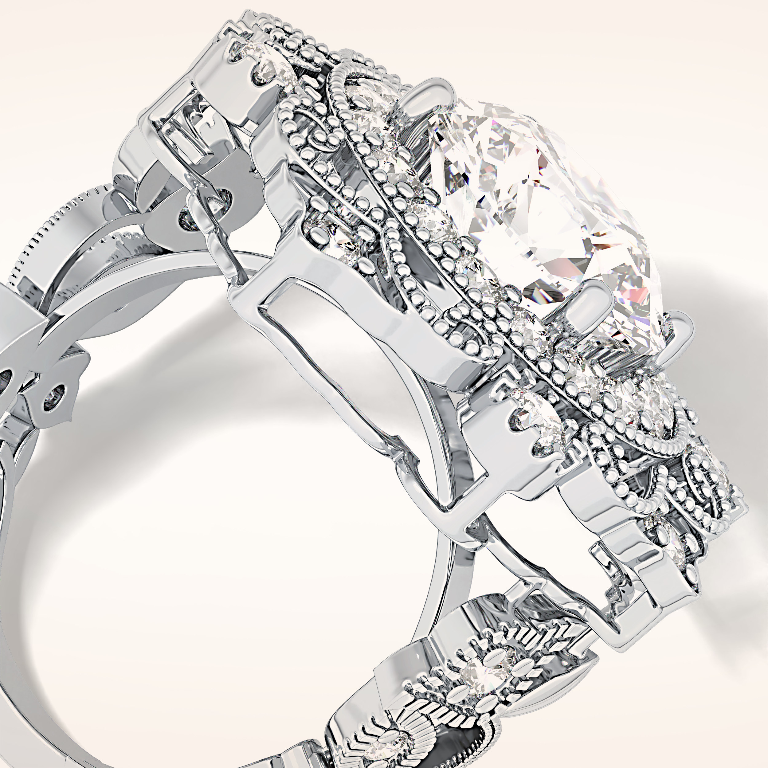 4.14 CT Round Shaped Vintage Cluster Moissanite Engagement Ring