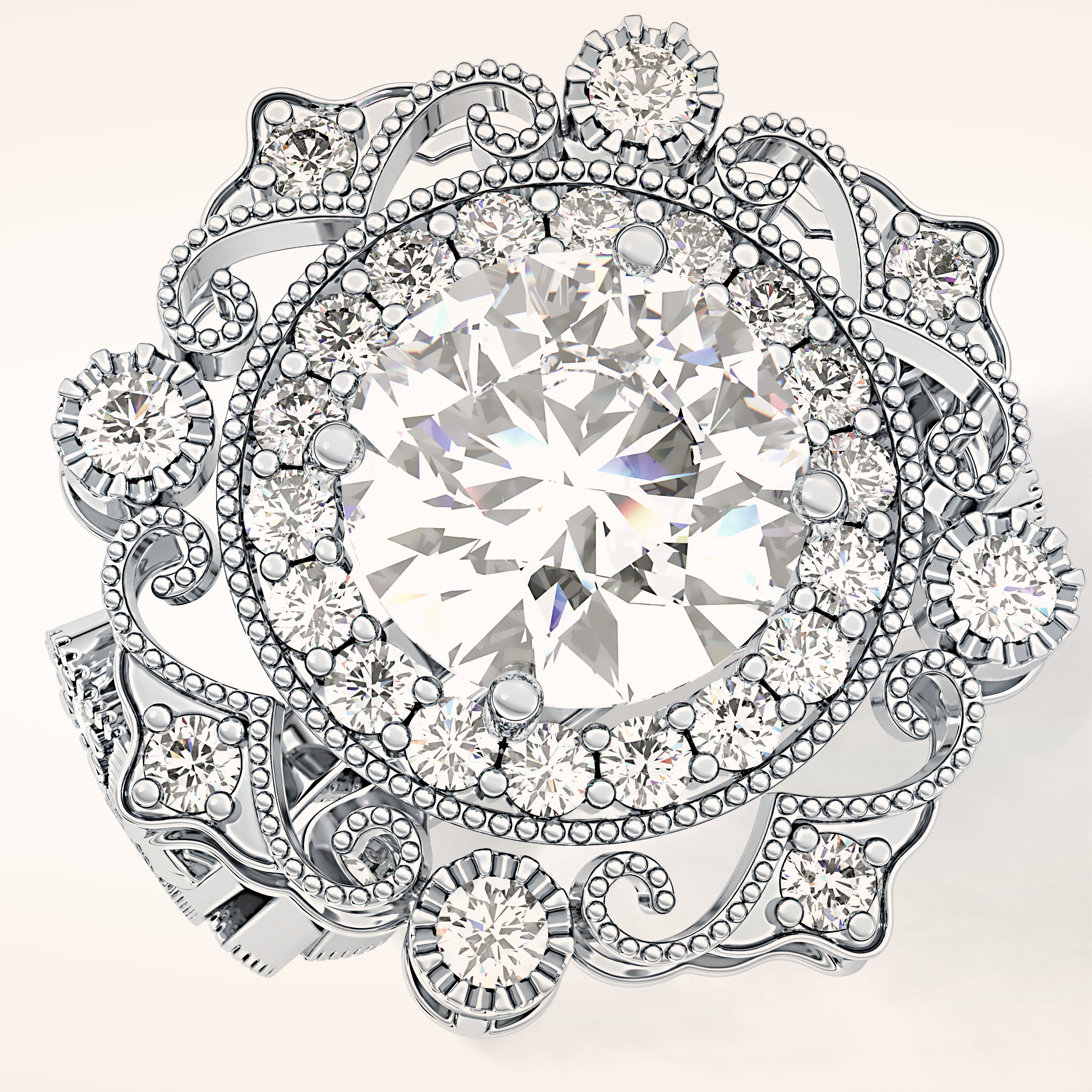 4.14 CT Round Shaped Vintage Cluster Moissanite Engagement Ring