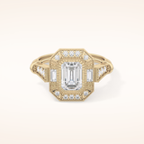 1.13 CT Emerald Shaped Vintage Pave Moissanite Engagement Ring