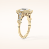 1.13 CT Emerald Shaped Vintage Pave Moissanite Engagement Ring
