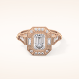 1.13 CT Emerald Shaped Vintage Pave Moissanite Engagement Ring