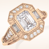 1.13 CT Emerald Shaped Vintage Pave Moissanite Engagement Ring