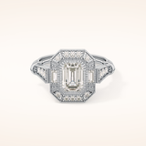 1.13 CT Emerald Shaped Vintage Pave Moissanite Engagement Ring