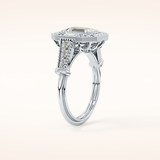 1.13 CT Emerald Shaped Vintage Pave Moissanite Engagement Ring