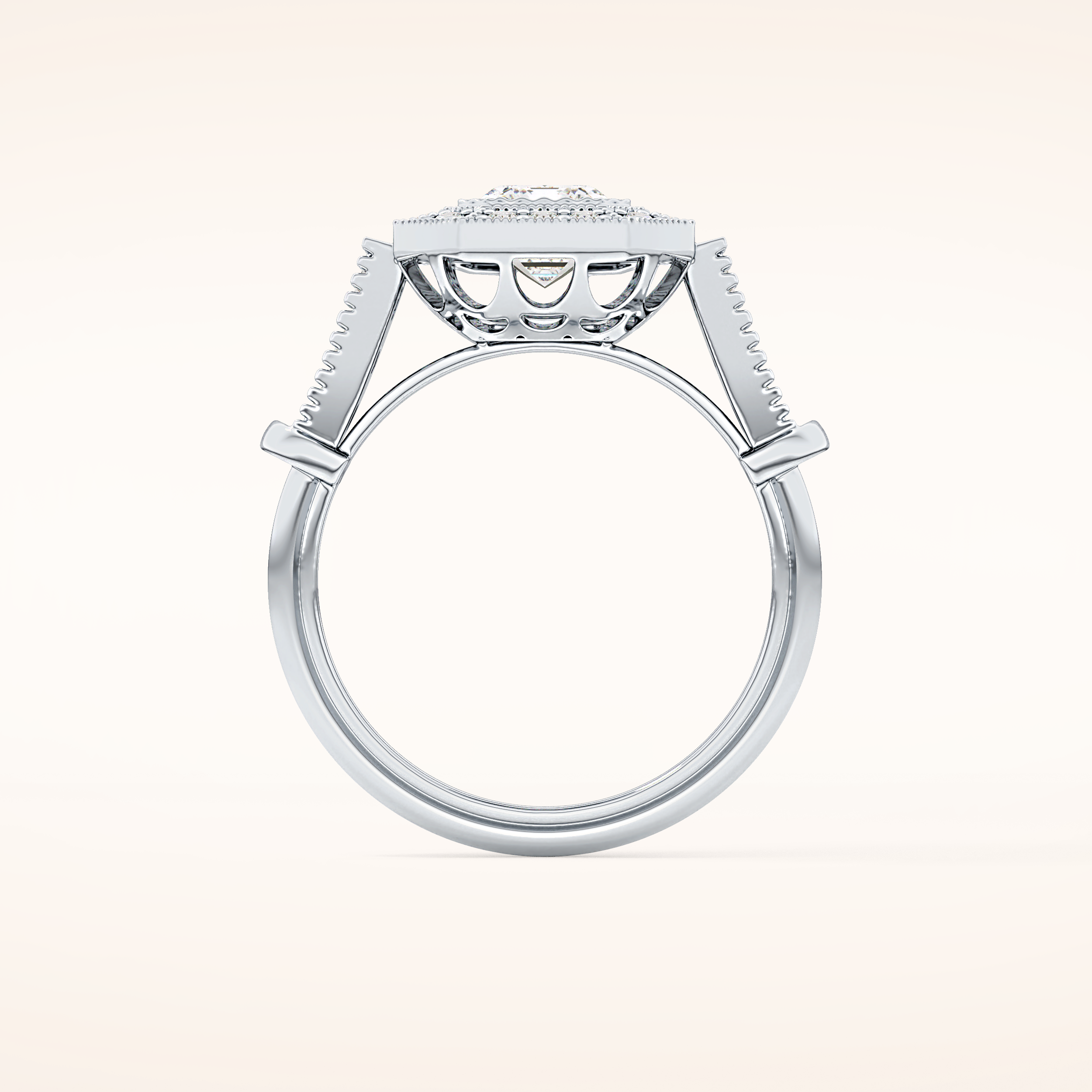 1.13 CT Emerald Shaped Vintage Pave Moissanite Engagement Ring