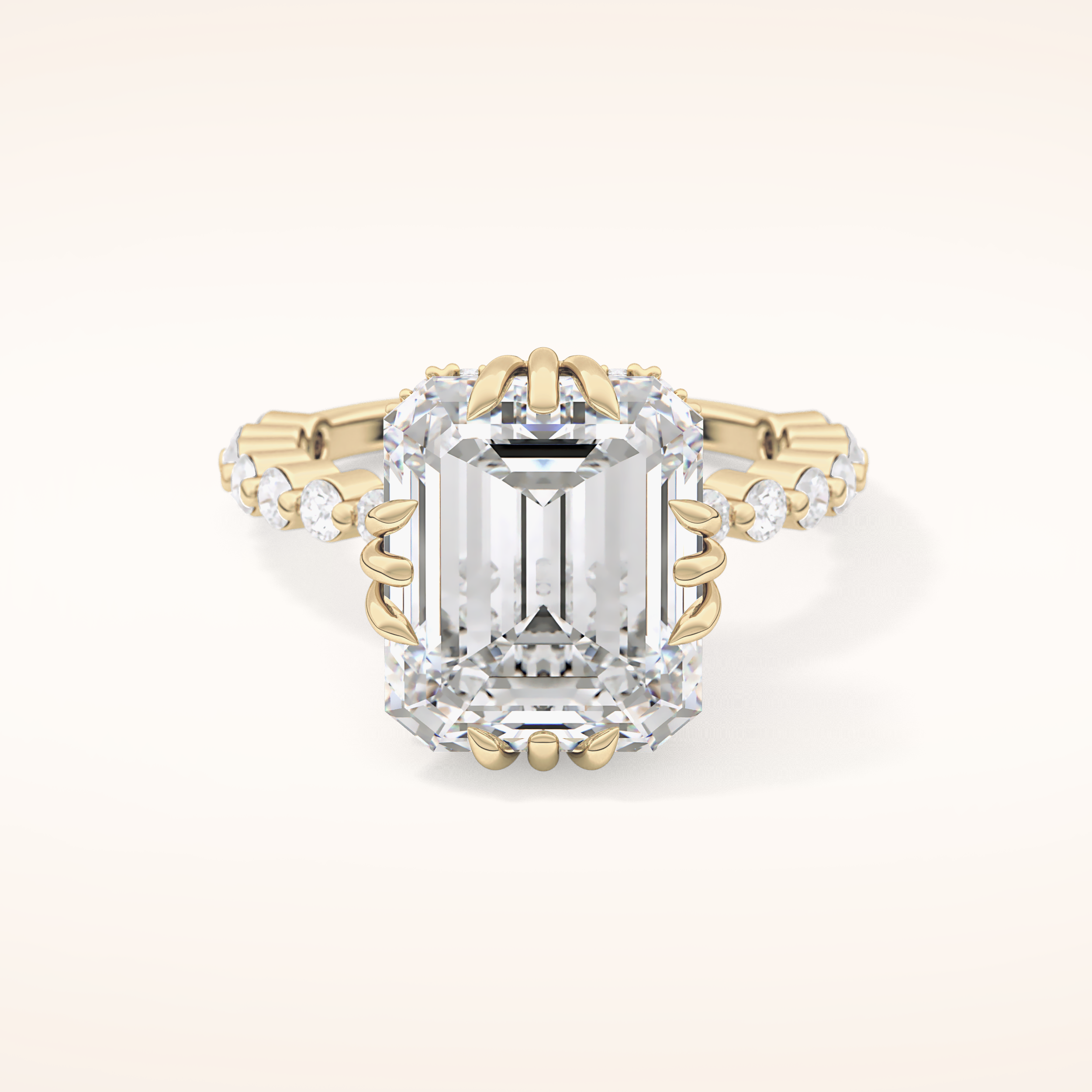 7.74 CT Emerald Shaped Hidden Halo & Pave Moissanite Engagement Ring