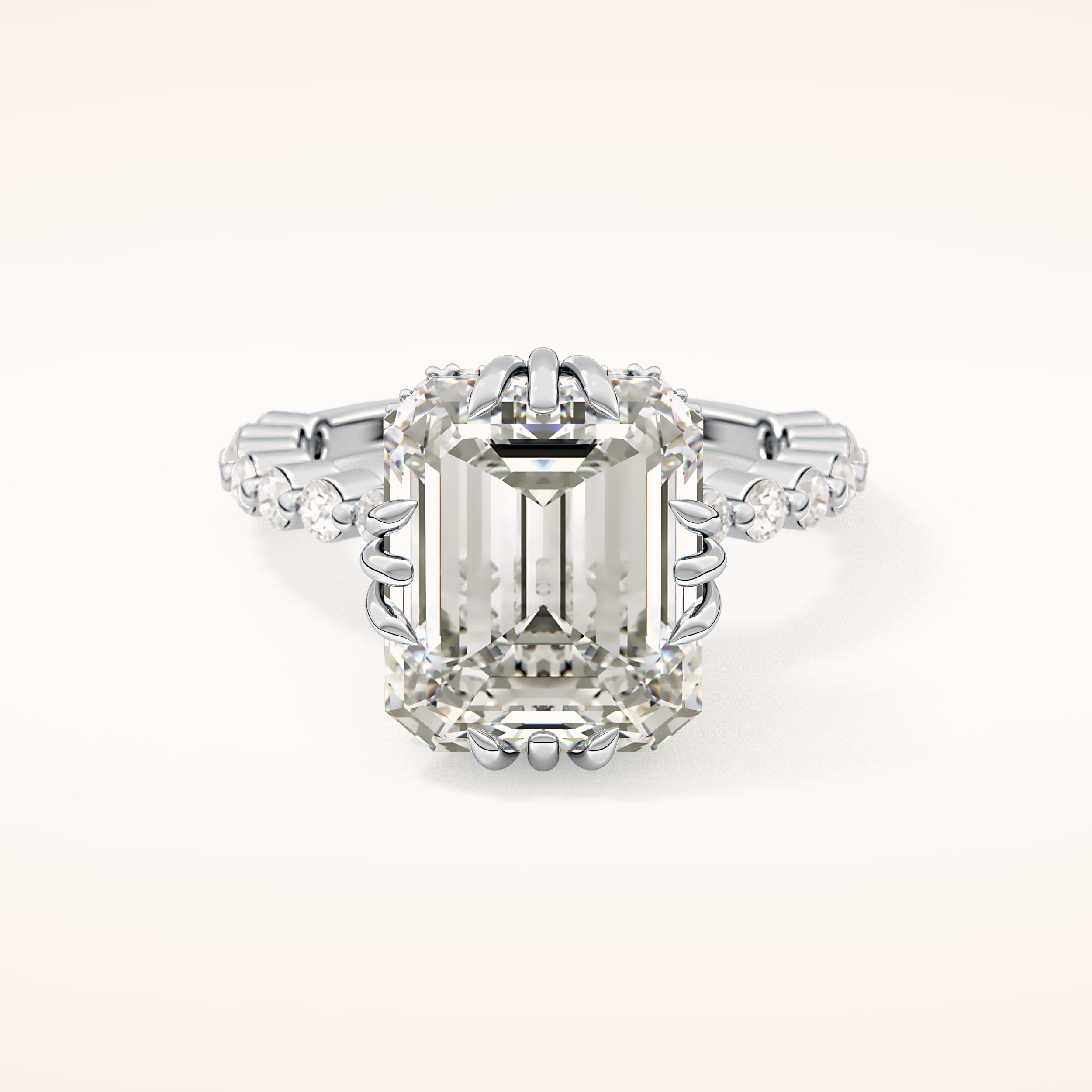 7.74 CT Emerald Shaped Hidden Halo & Pave Moissanite Engagement Ring