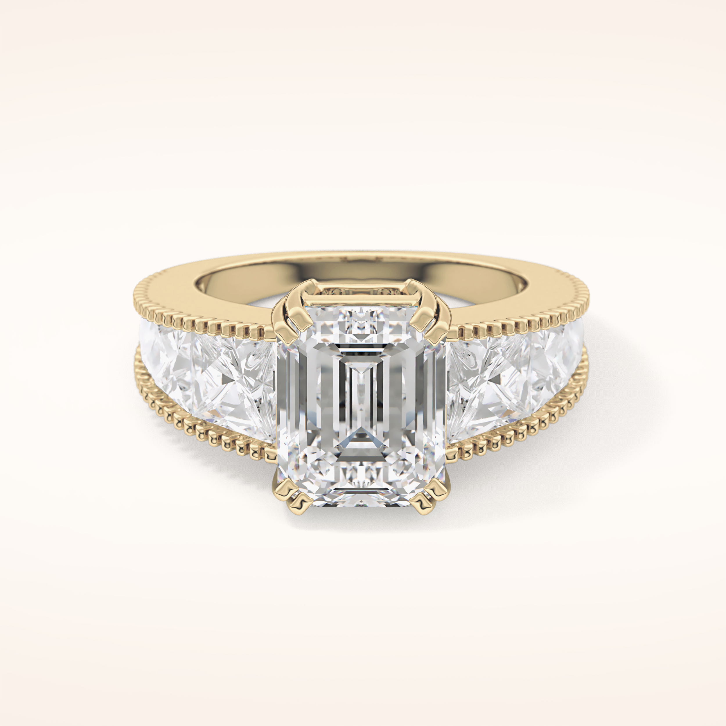 4.13 CT Emerald Shaped Pave Moissanite Engagement Ring