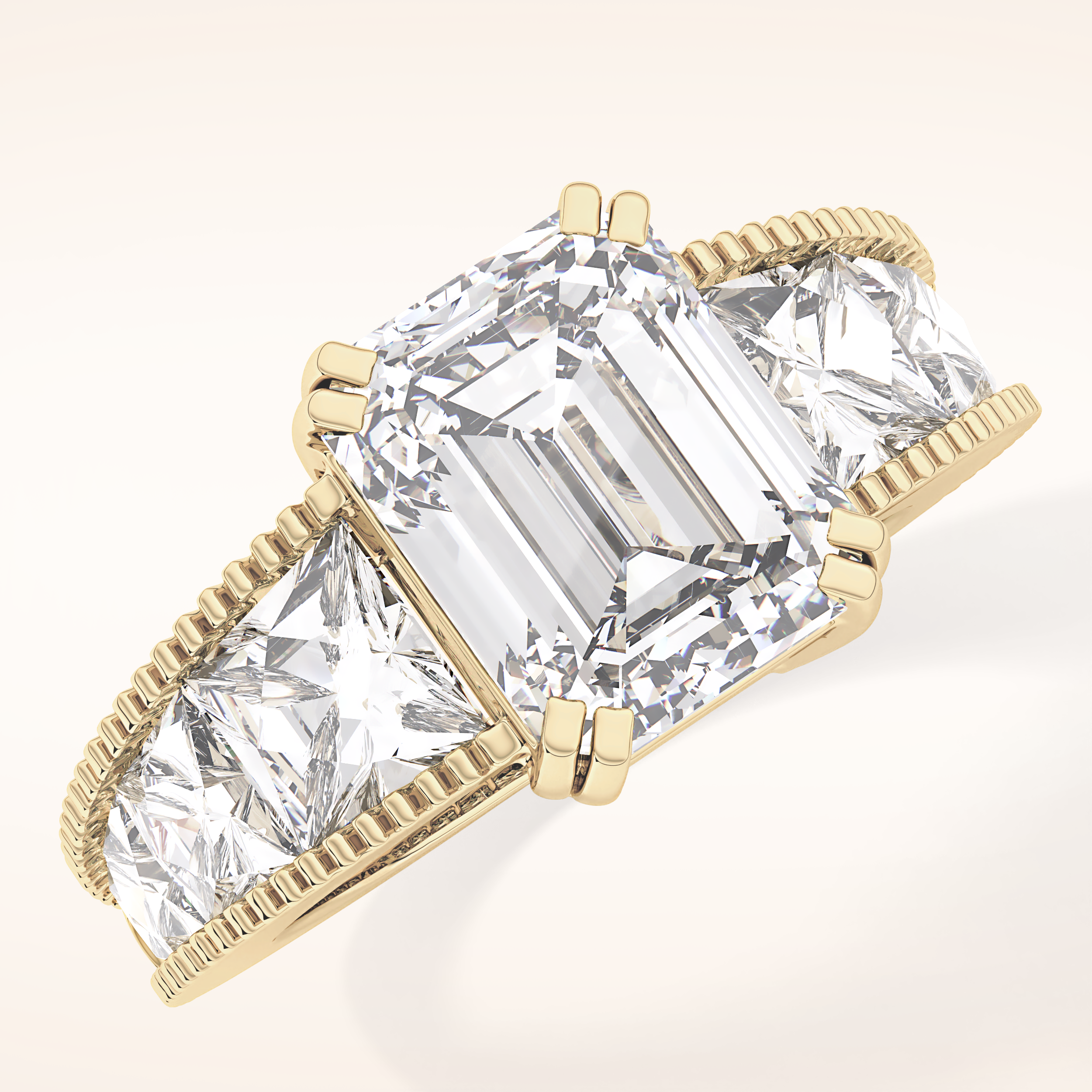 4.13 CT Emerald Shaped Pave Moissanite Engagement Ring