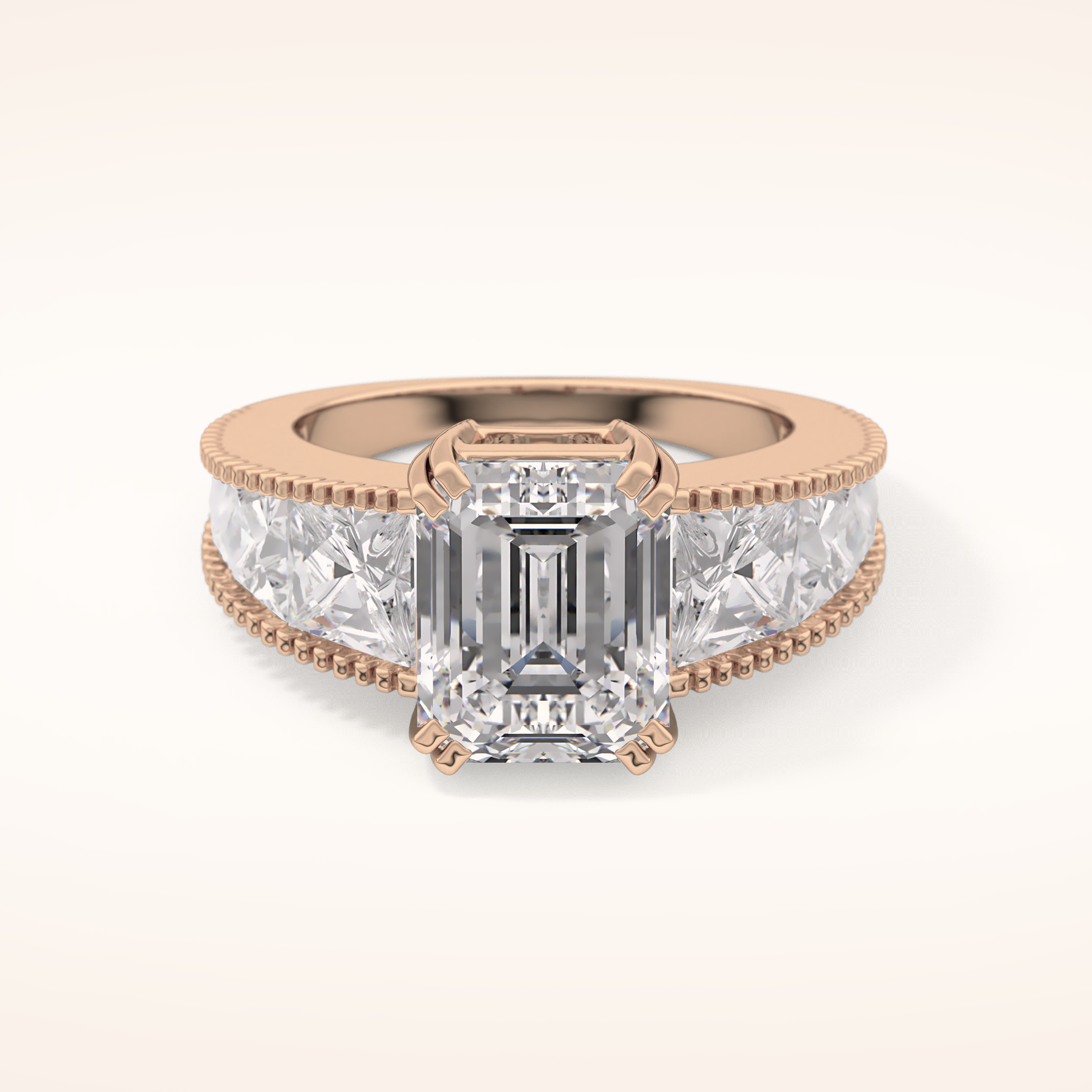 4.13 CT Emerald Shaped Pave Moissanite Engagement Ring