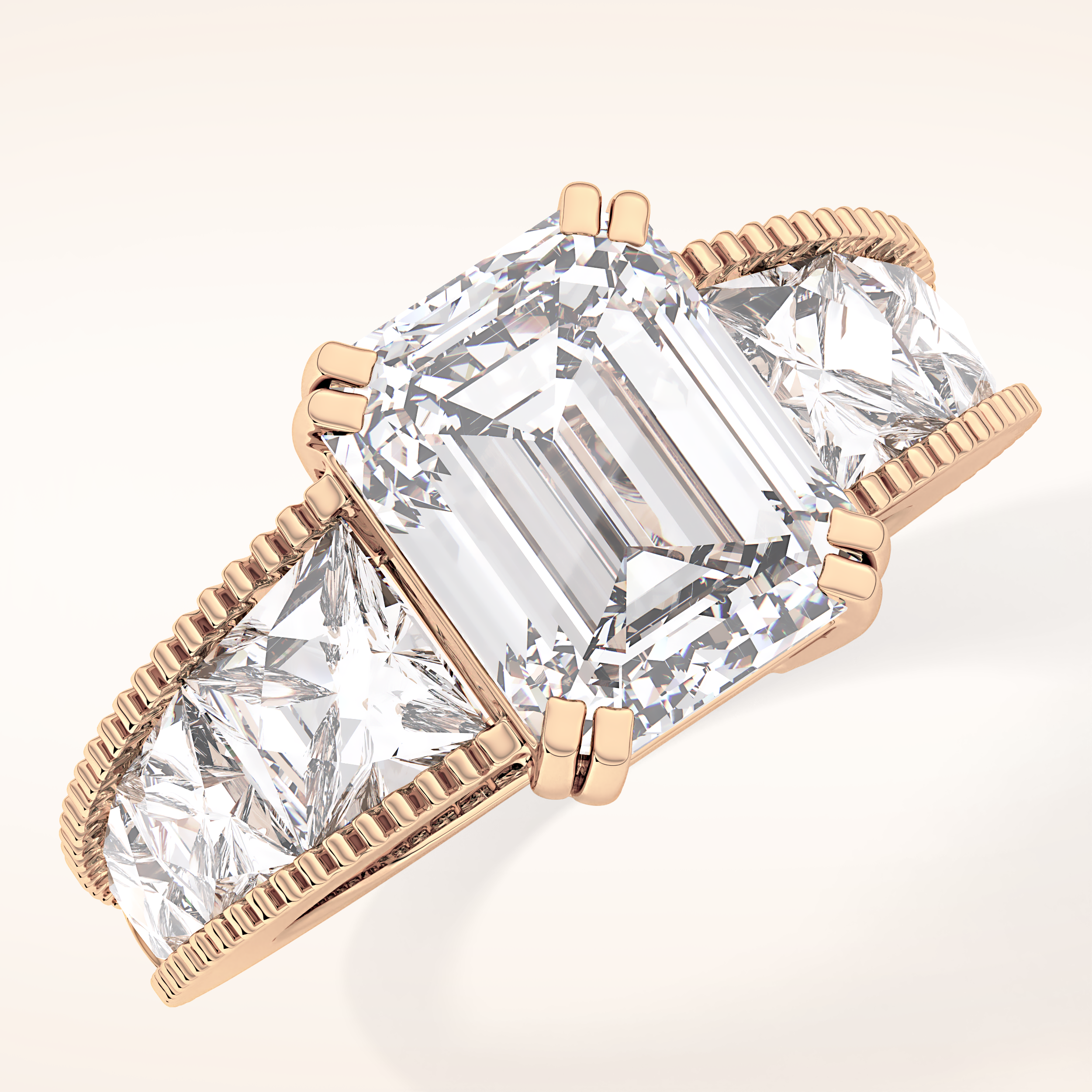 4.13 CT Emerald Shaped Pave Moissanite Engagement Ring