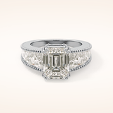 4.13 CT Emerald Shaped Pave Moissanite Engagement Ring