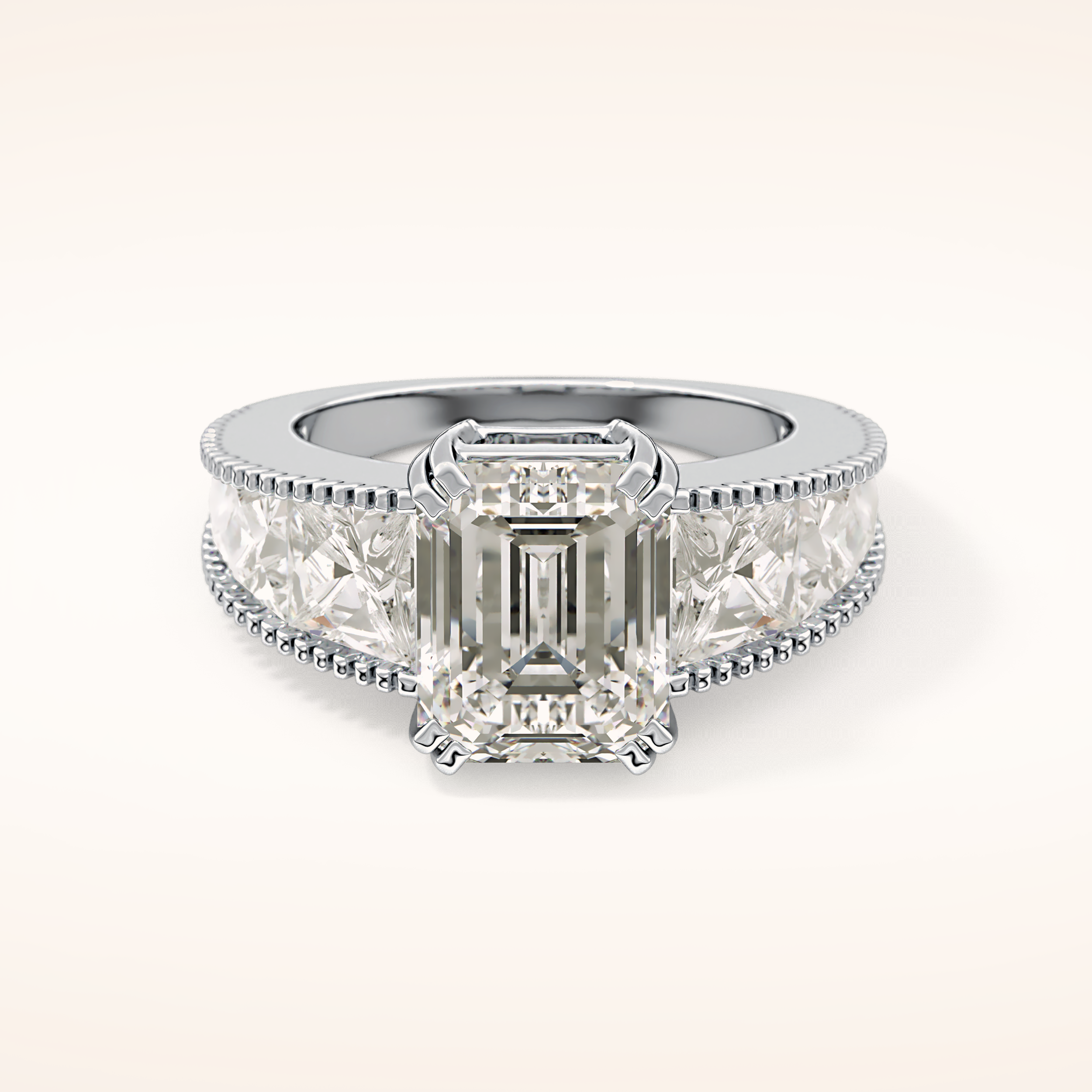 4.13 CT Emerald Shaped Pave Moissanite Engagement Ring