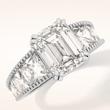 4.13 CT Emerald Shaped Pave Moissanite Engagement Ring