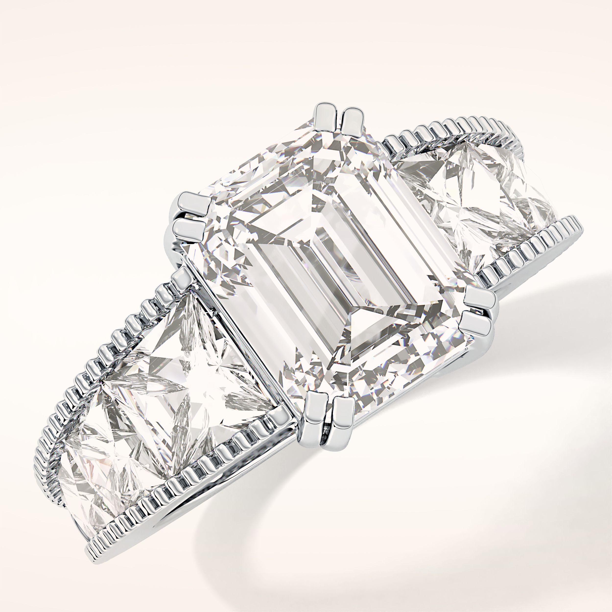 4.13 CT Emerald Shaped Pave Moissanite Engagement Ring