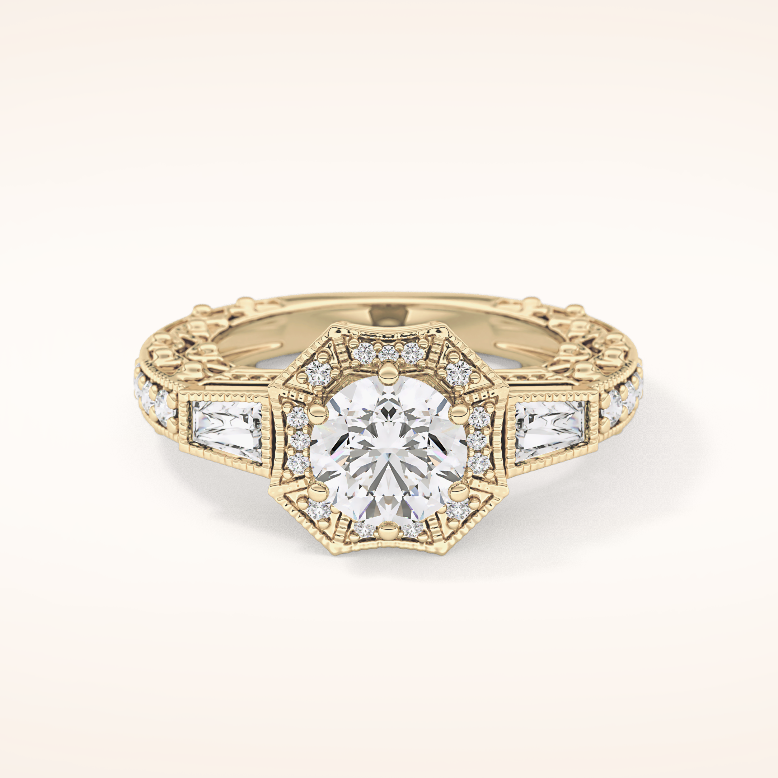 1.34 CT Round Shaped Double Halo & Pave Moissanite Engagement Ring