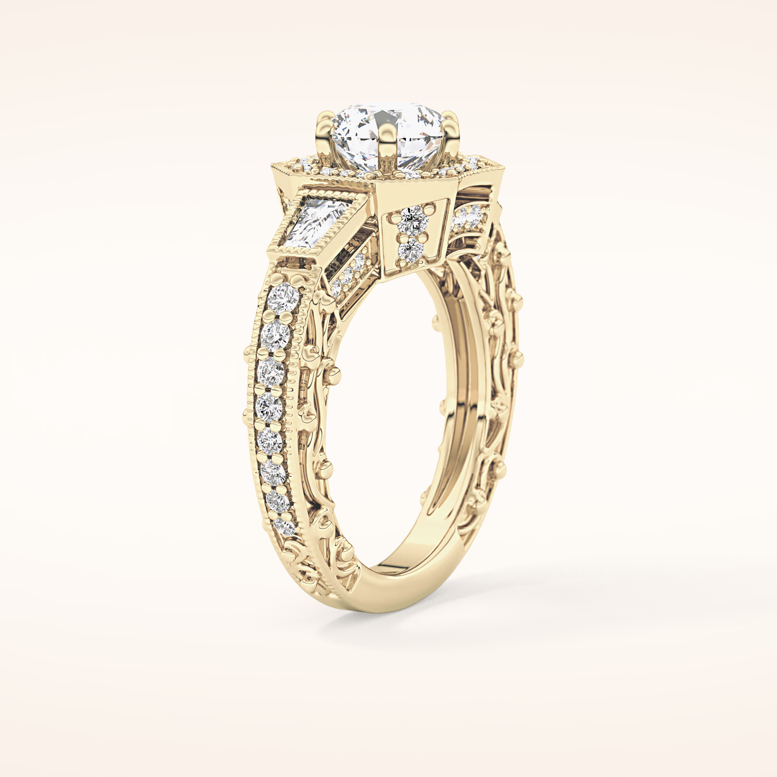 1.34 CT Round Shaped Double Halo & Pave Moissanite Engagement Ring