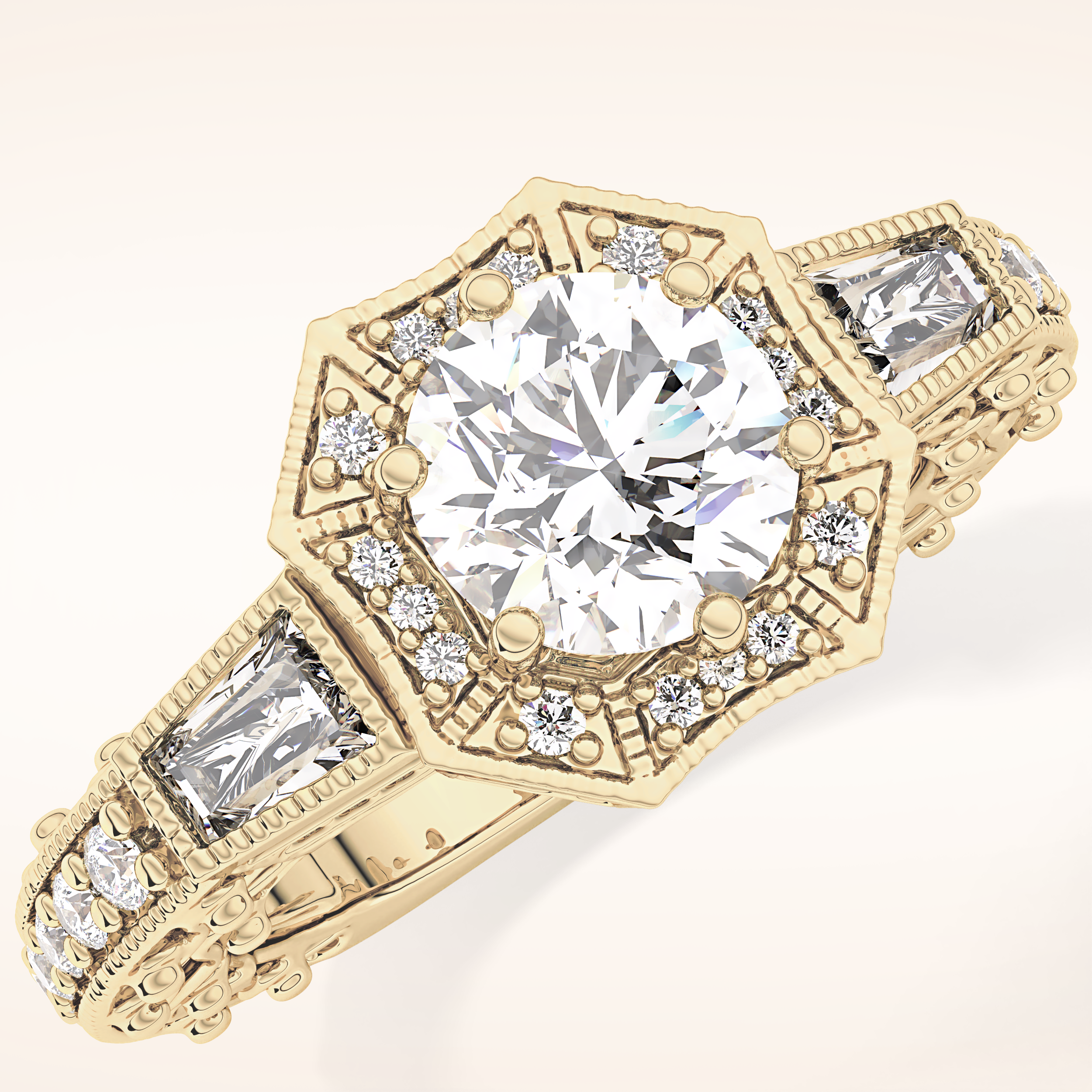1.34 CT Round Shaped Double Halo & Pave Moissanite Engagement Ring