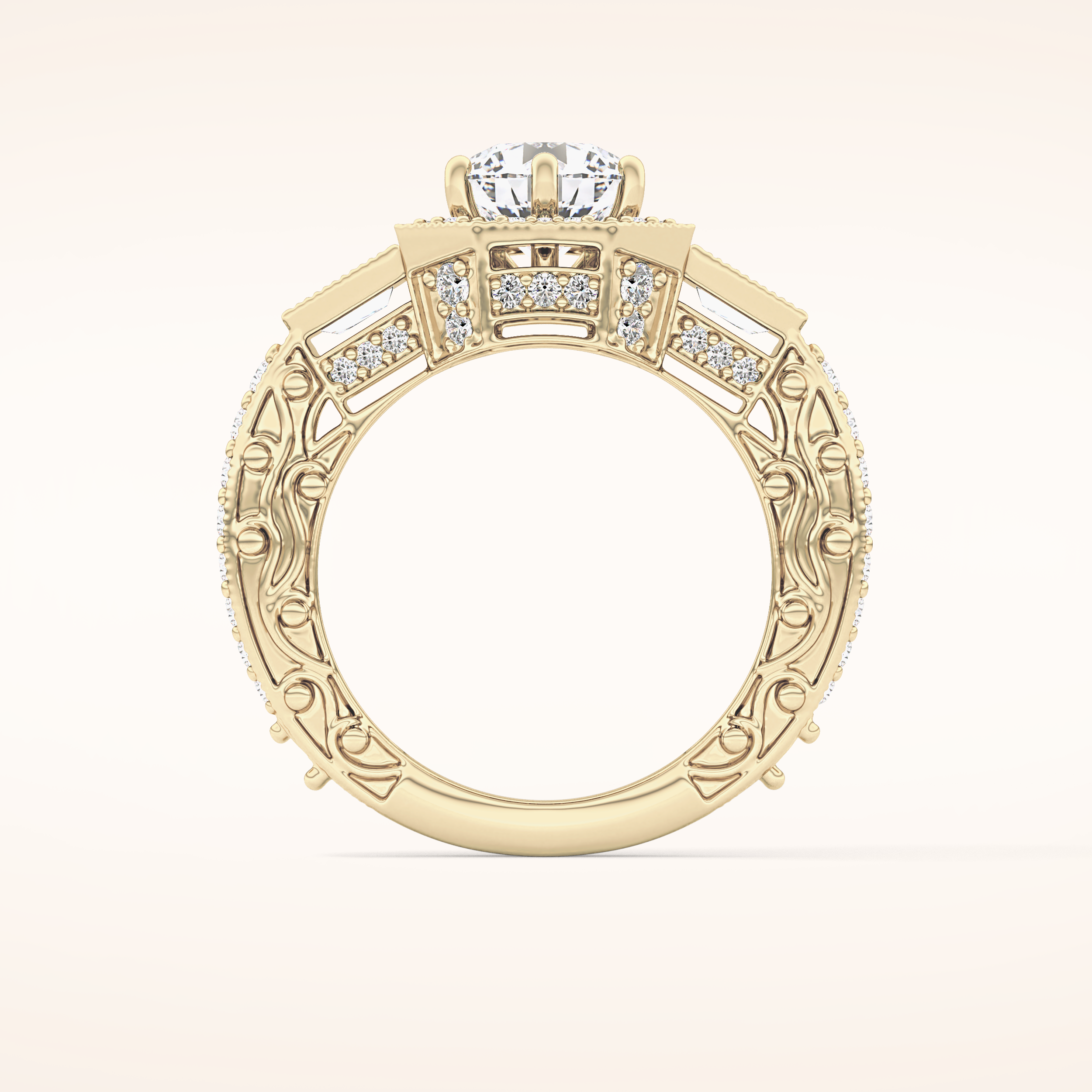 1.34 CT Round Shaped Double Halo & Pave Moissanite Engagement Ring