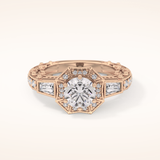 1.34 CT Round Shaped Double Halo & Pave Moissanite Engagement Ring