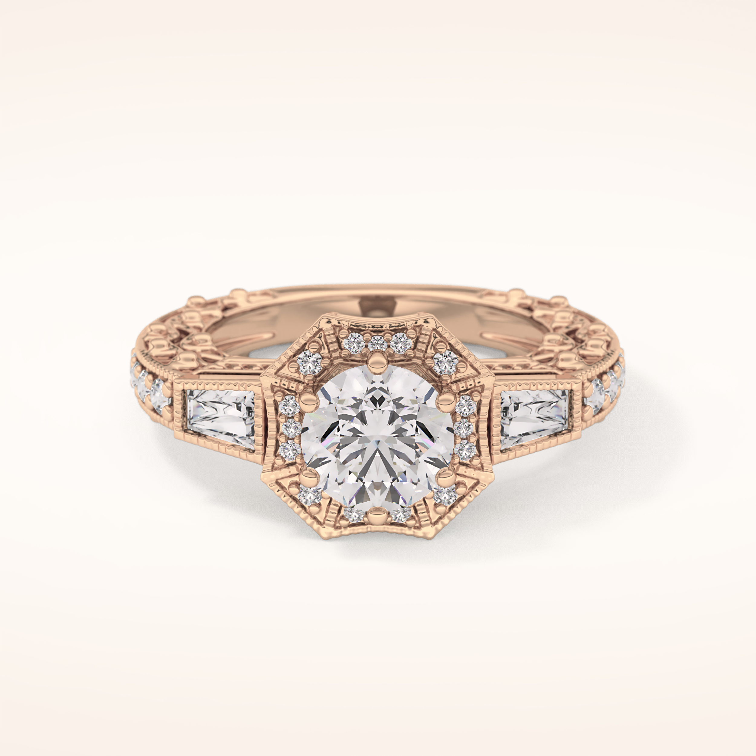 1.34 CT Round Shaped Double Halo & Pave Moissanite Engagement Ring
