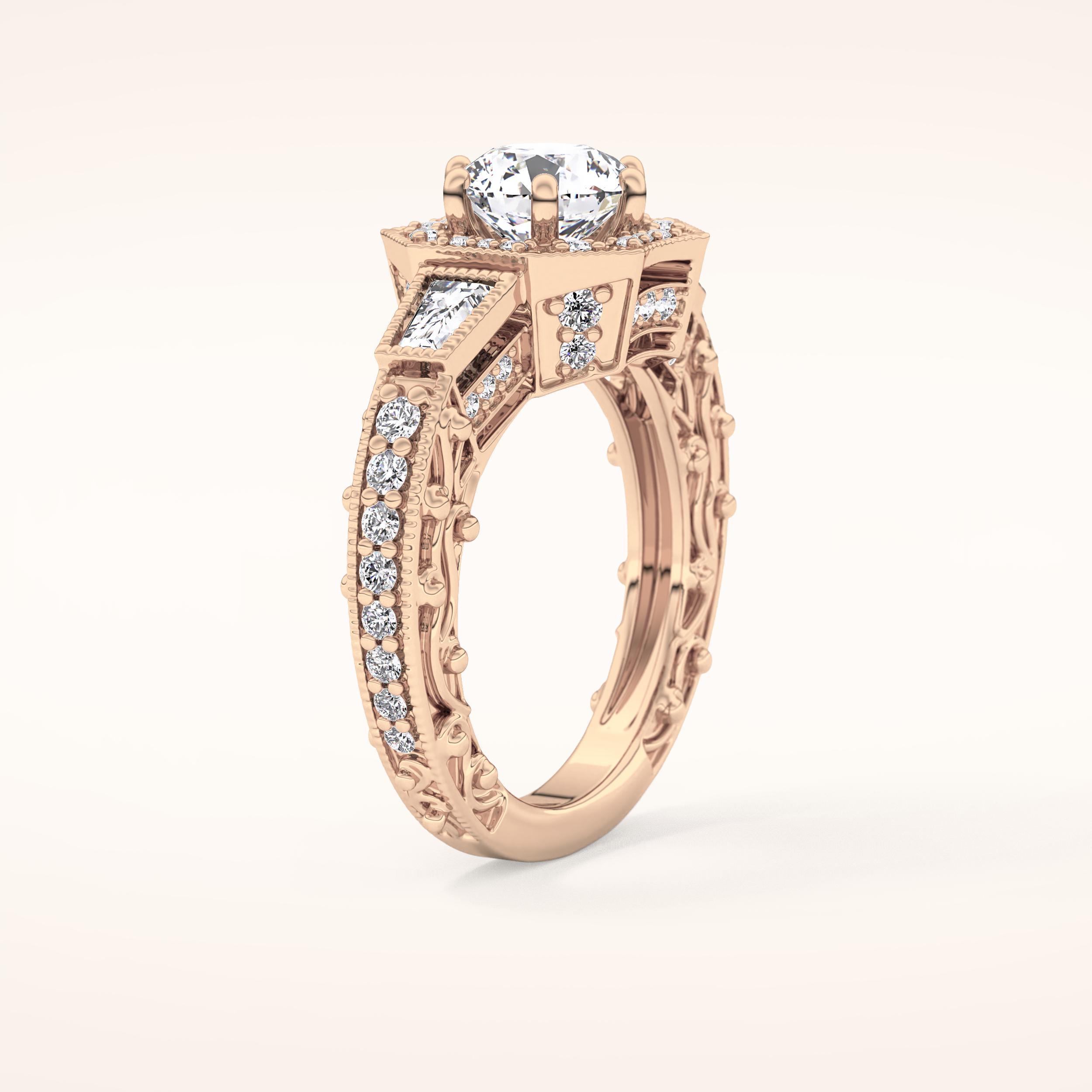 1.34 CT Round Shaped Double Halo & Pave Moissanite Engagement Ring