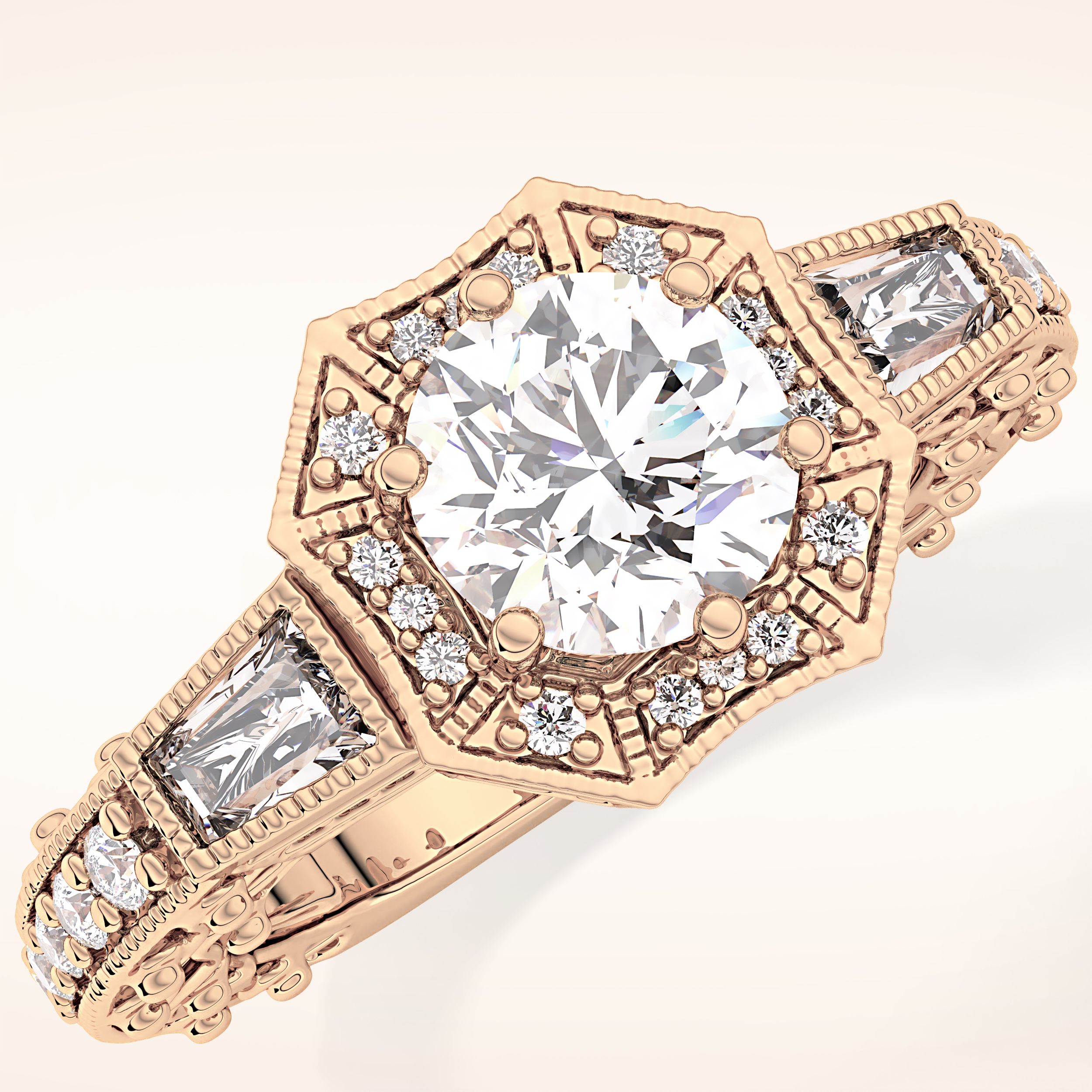 1.34 CT Round Shaped Double Halo & Pave Moissanite Engagement Ring