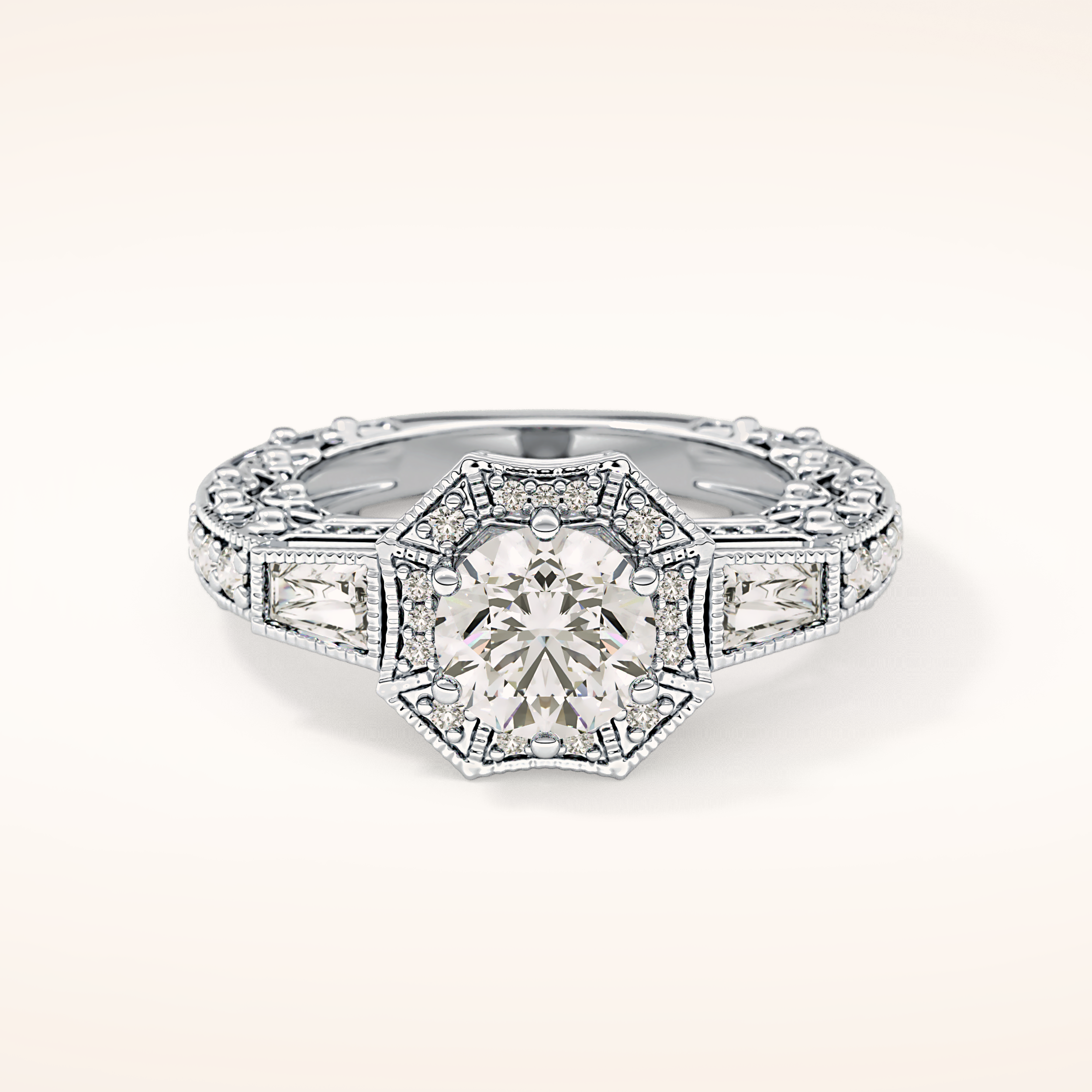 1.34 CT Round Shaped Double Halo & Pave Moissanite Engagement Ring