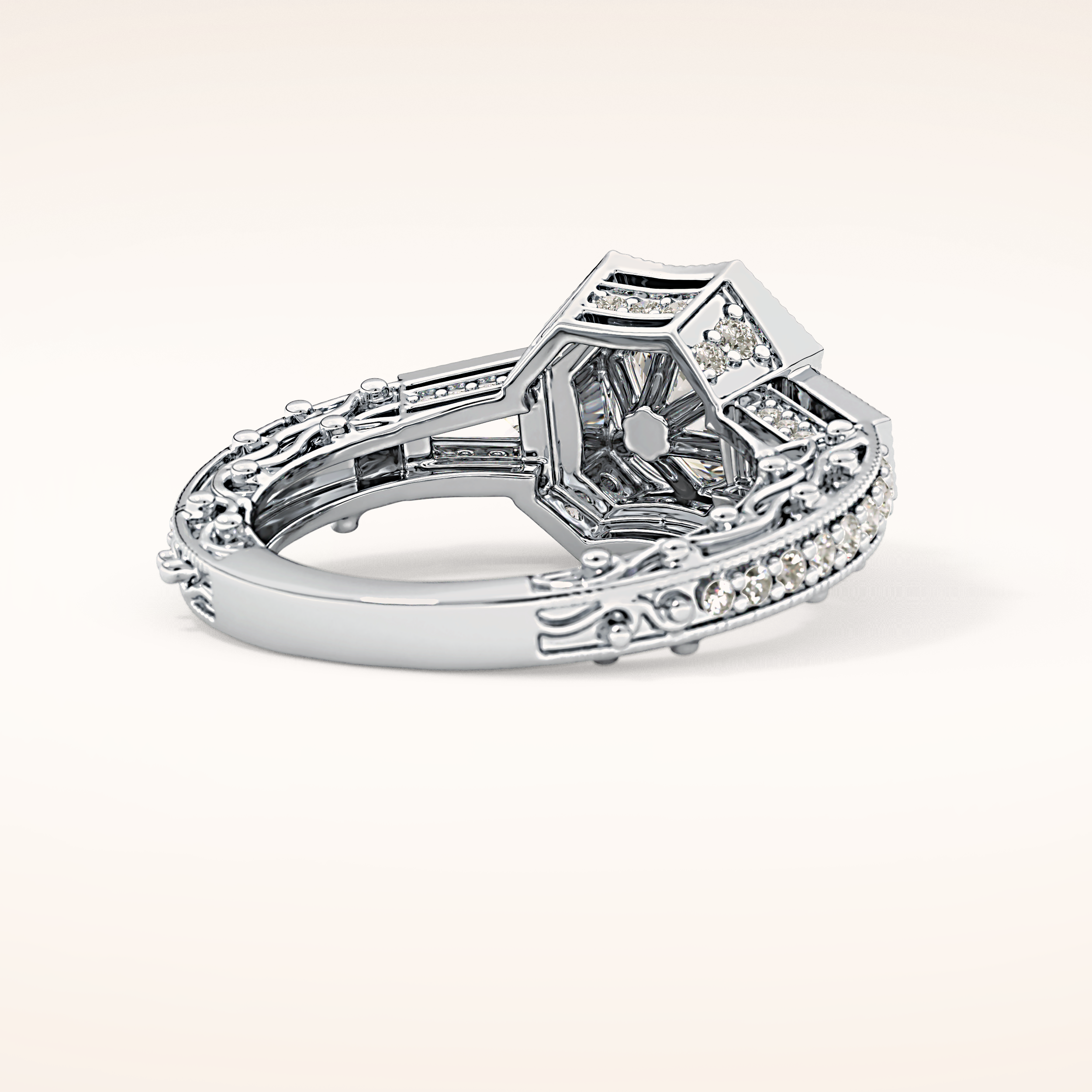 1.34 CT Round Shaped Double Halo & Pave Moissanite Engagement Ring