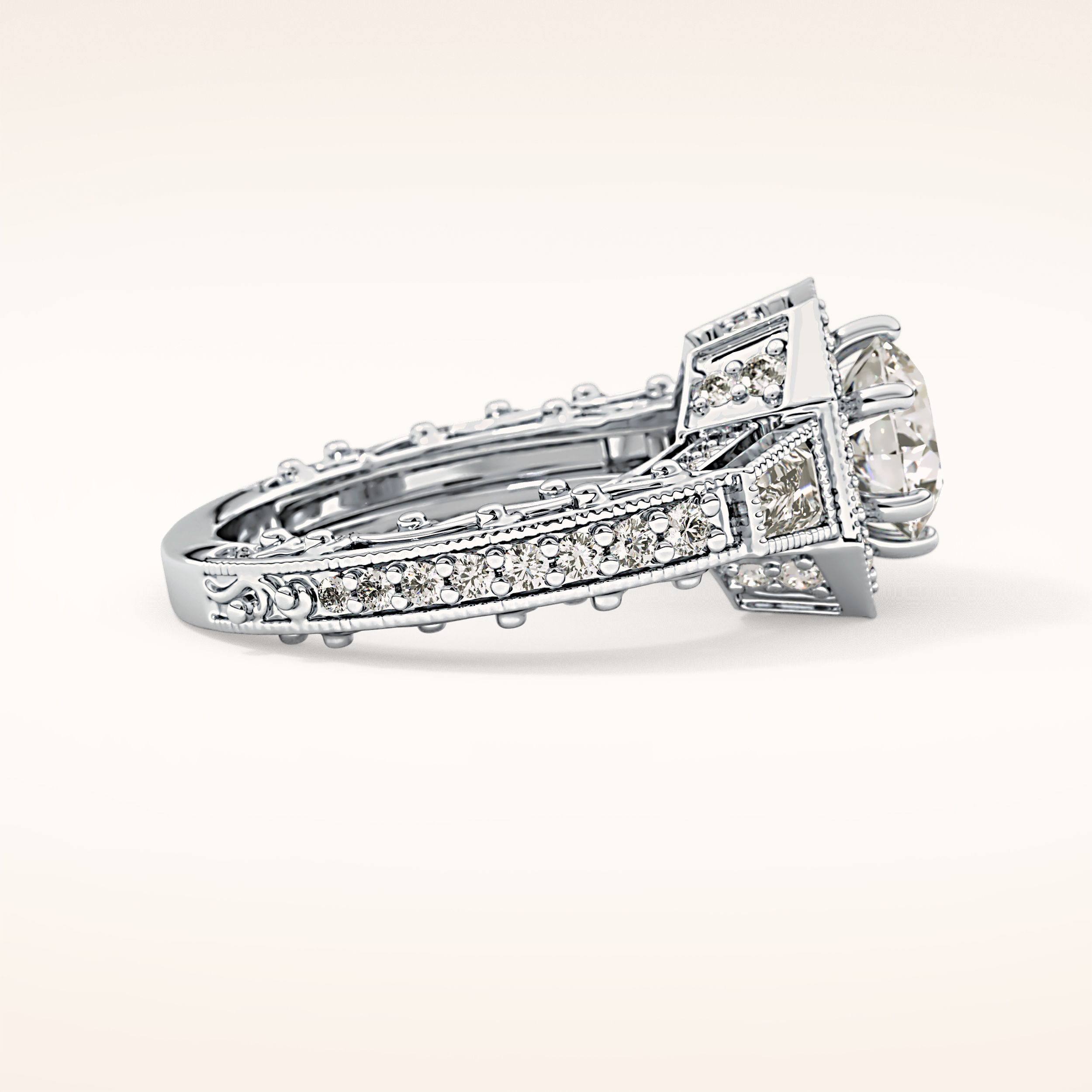 1.34 CT Round Shaped Double Halo & Pave Moissanite Engagement Ring