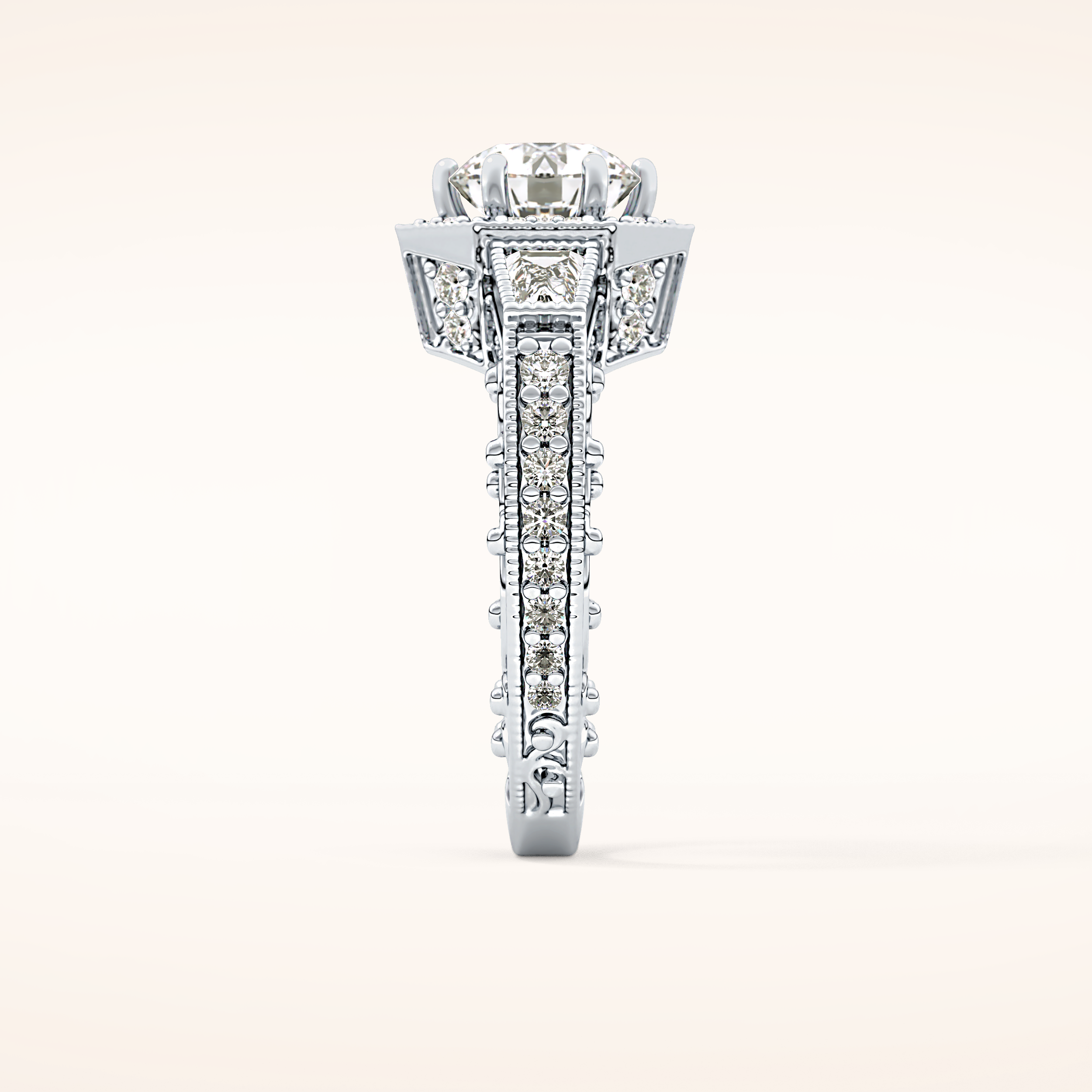 1.34 CT Round Shaped Double Halo & Pave Moissanite Engagement Ring