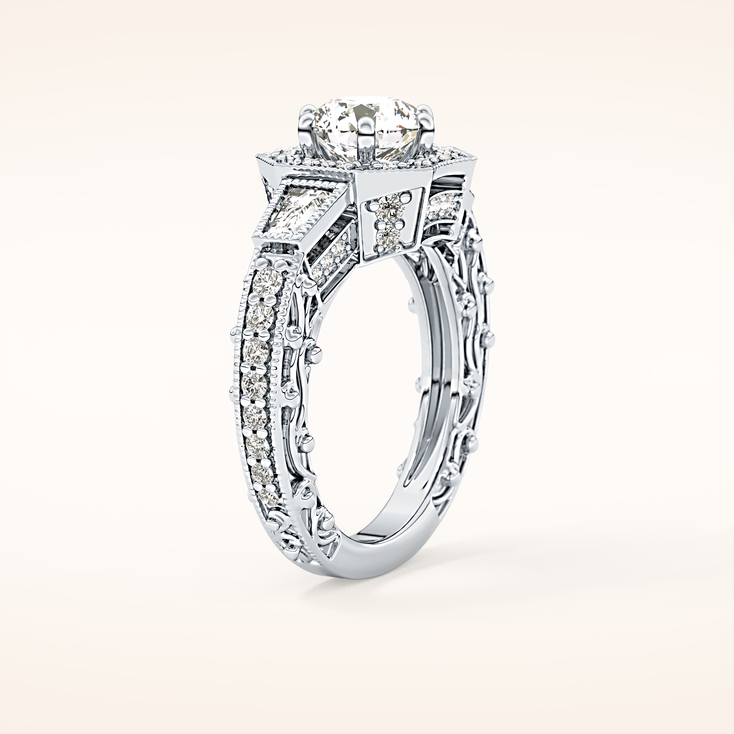 1.34 CT Round Shaped Double Halo & Pave Moissanite Engagement Ring