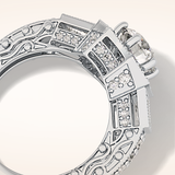 1.34 CT Round Shaped Double Halo & Pave Moissanite Engagement Ring