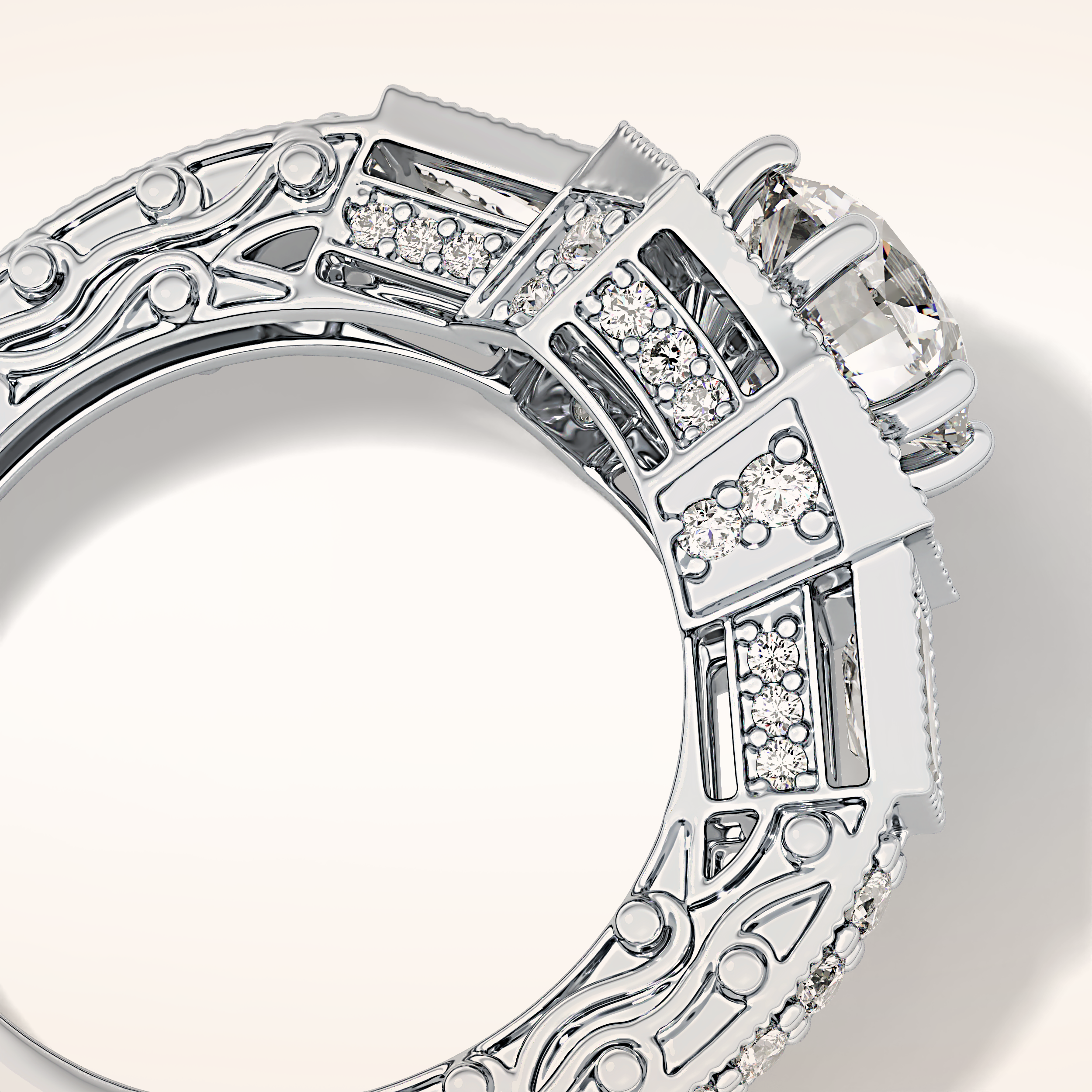 1.34 CT Round Shaped Double Halo & Pave Moissanite Engagement Ring
